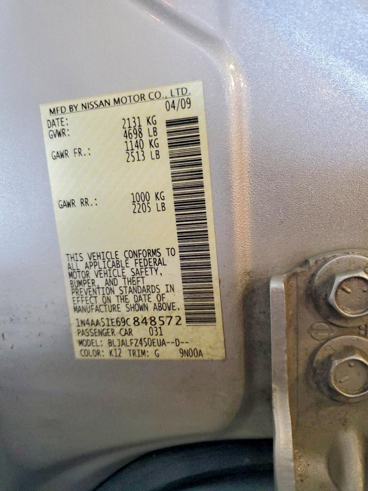 2009 Nissan Maxima Silver vin: 1N4AA51E69C848572