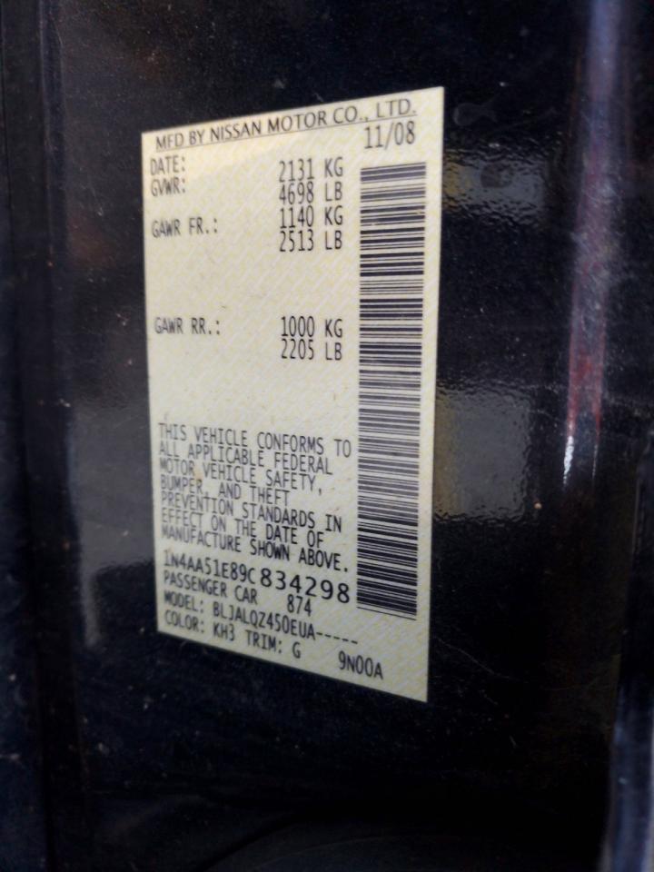 2009 Nissan Maxima 3.5 S Черный vin: 1N4AA51E89C834298