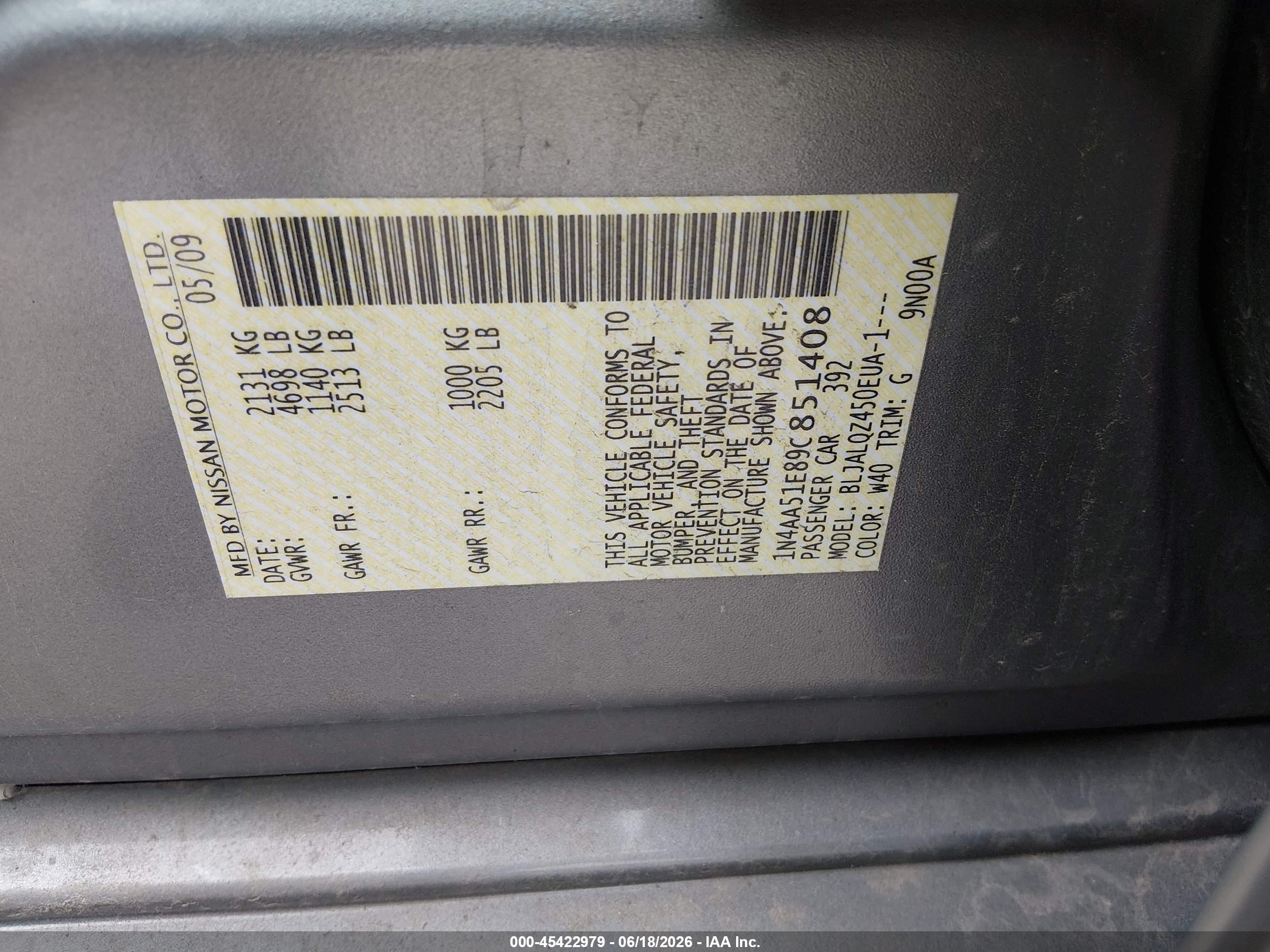 2009 Nissan Maxima 3.5 S Silver vin: 1N4AA51E89C851408