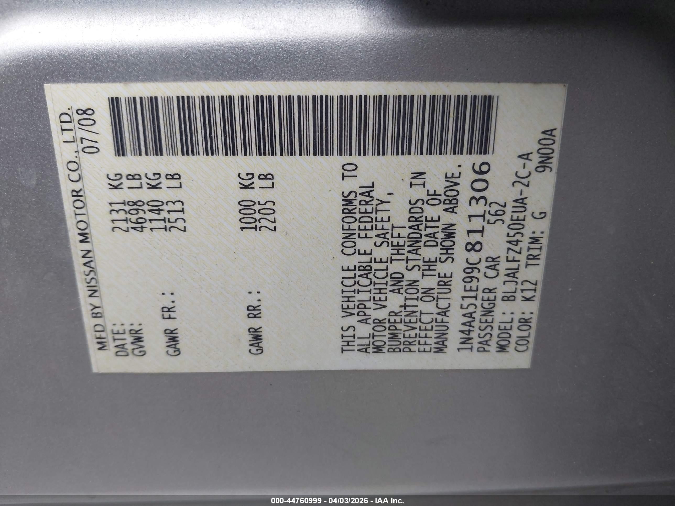 2009 Nissan Maxima 3.5 Sv Silver vin: 1N4AA51E99C811306