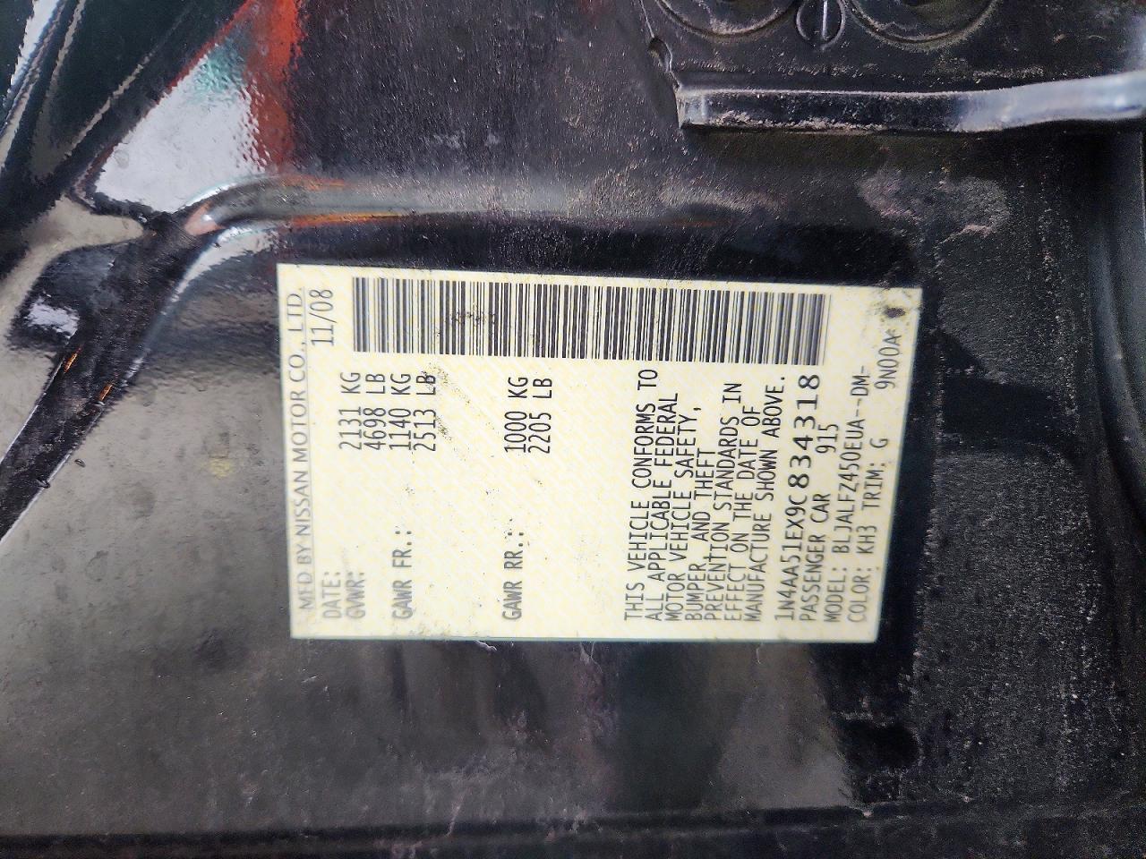 2009 Nissan Maxima 3.5 S Black vin: 1N4AA51EX9C834318