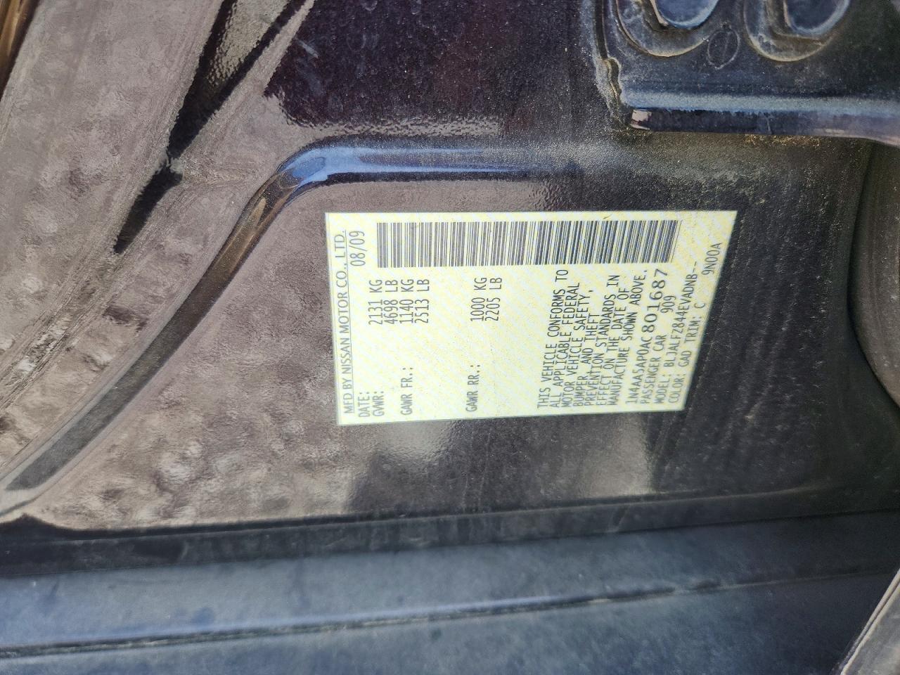 2010 Nissan Maxima 3.5 S Purple vin: 1N4AA5AP0AC801687