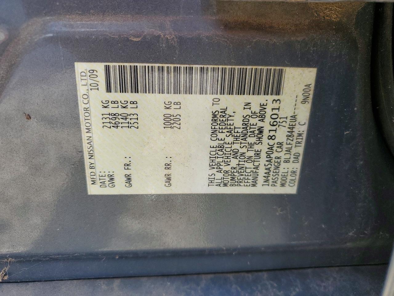 2010 Nissan Maxima 3.5 S Gray vin: 1N4AA5AP0AC816013