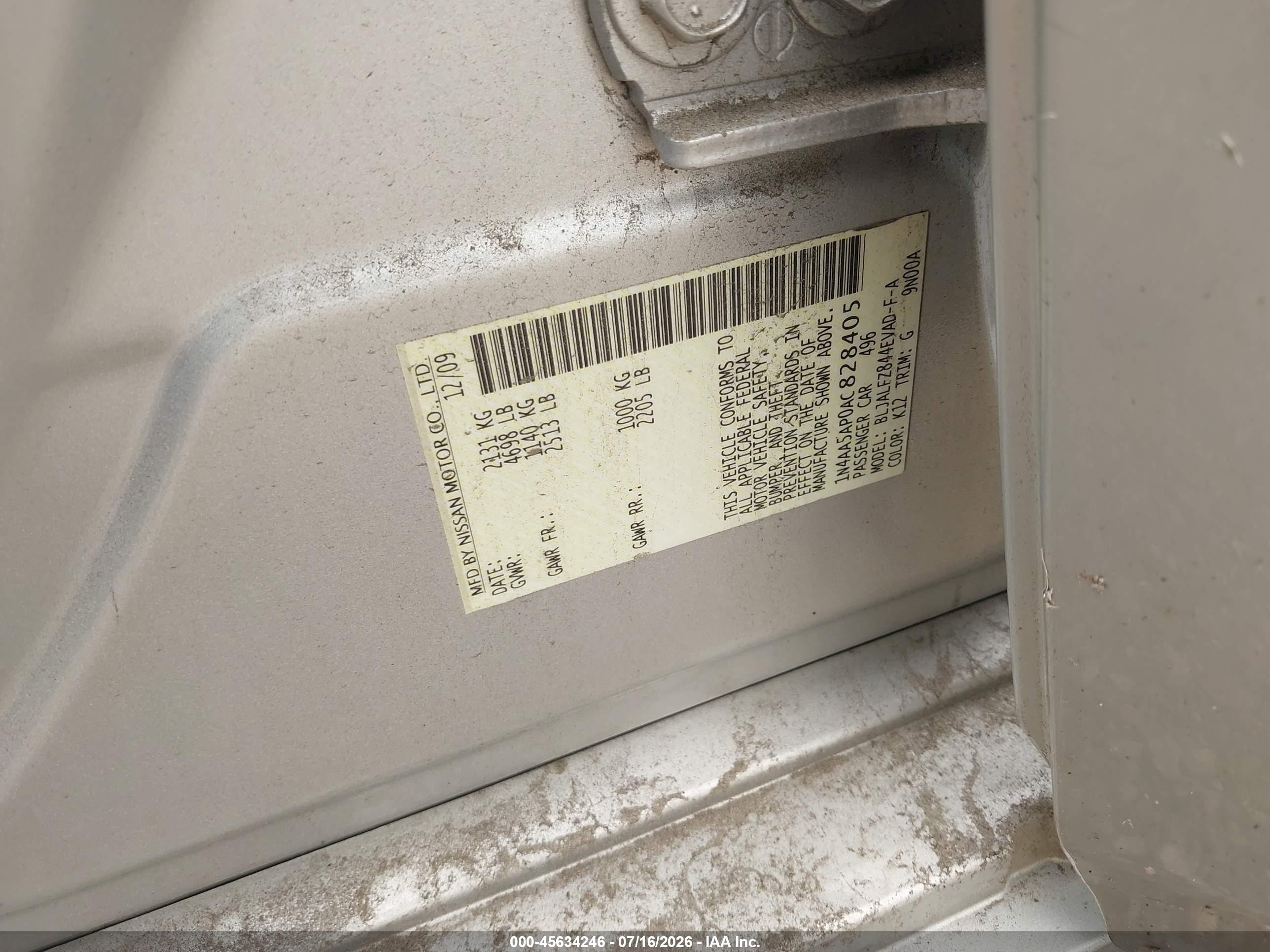 2010 Nissan Maxima 3.5 Sv Gray vin: 1N4AA5AP0AC828405