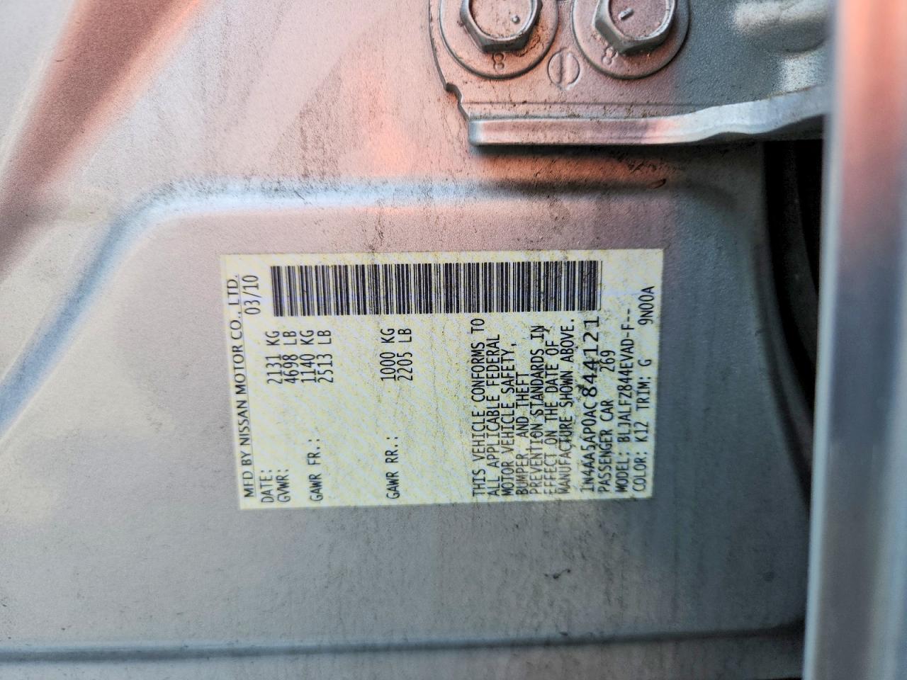 2010 Nissan Maxima 3.5 S Silver vin: 1N4AA5AP0AC844121