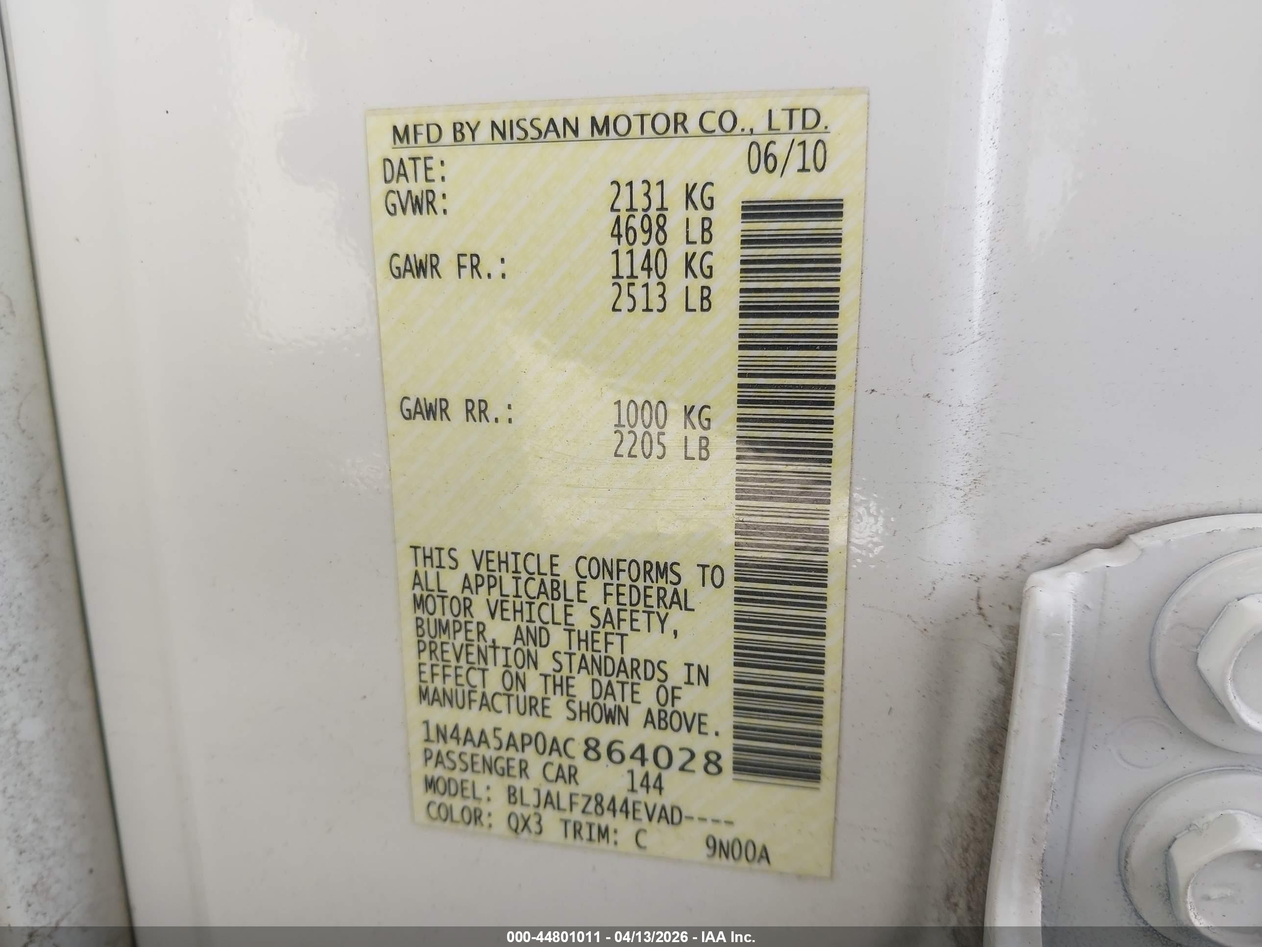 2010 Nissan Maxima 3.5 Sv White vin: 1N4AA5AP0AC864028