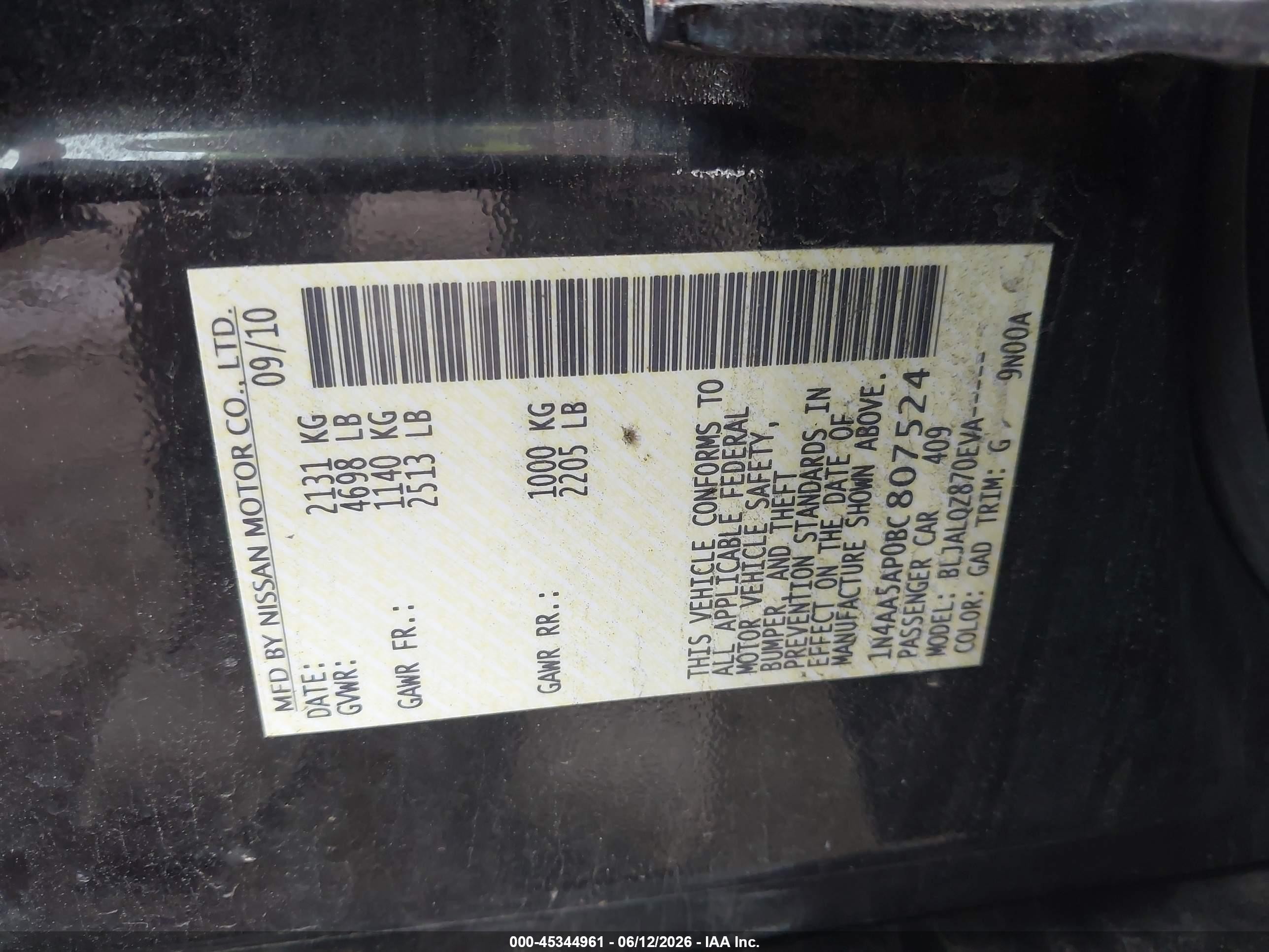 2011 Nissan Maxima 3.5 S Black vin: 1N4AA5AP0BC807524