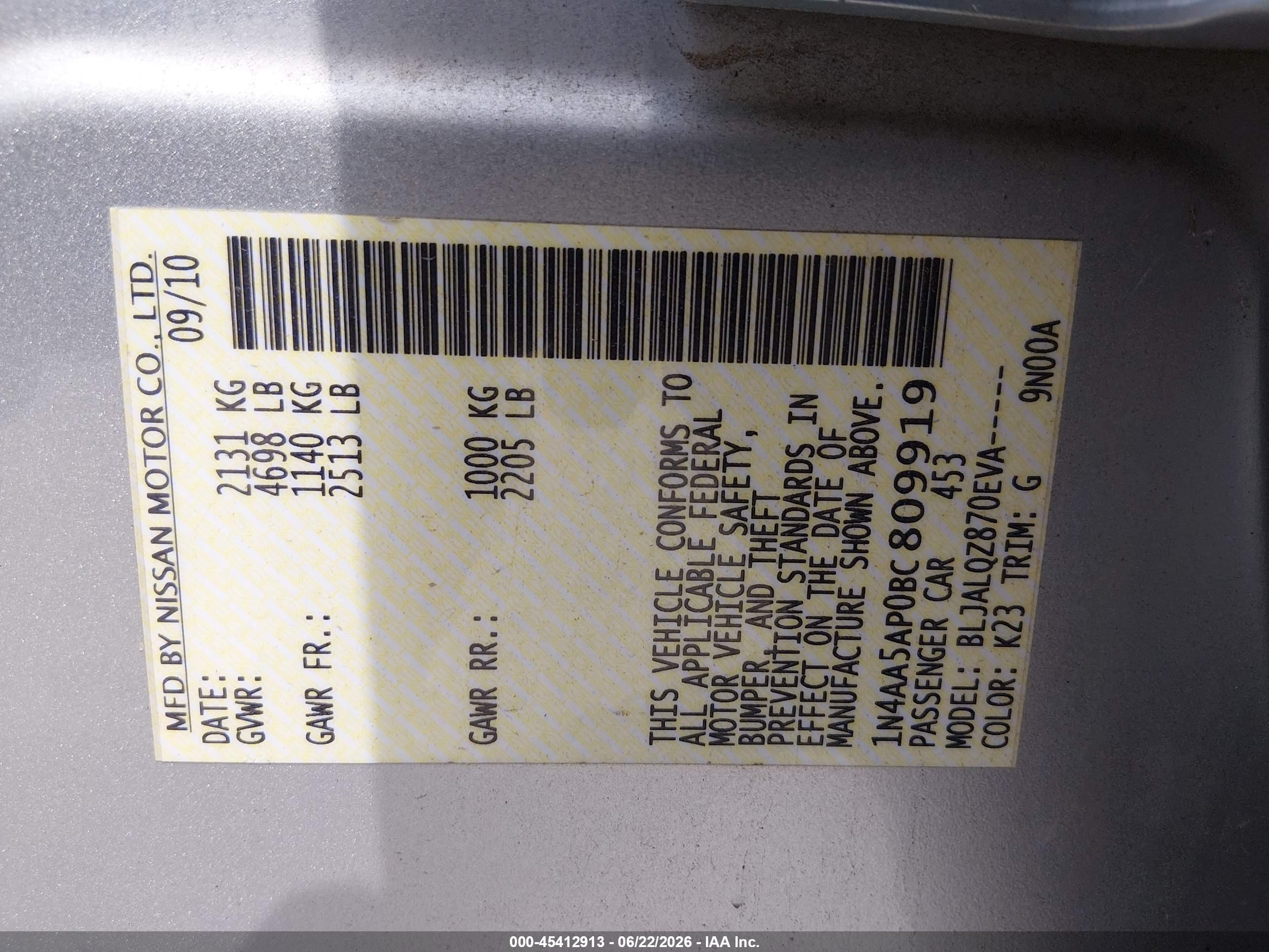 2011 Nissan Maxima 3.5 S Silver vin: 1N4AA5AP0BC809919