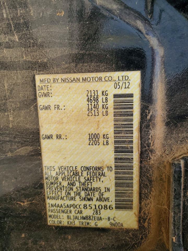 2012 Nissan Maxima S/sv Blue vin: 1N4AA5AP0CC851086