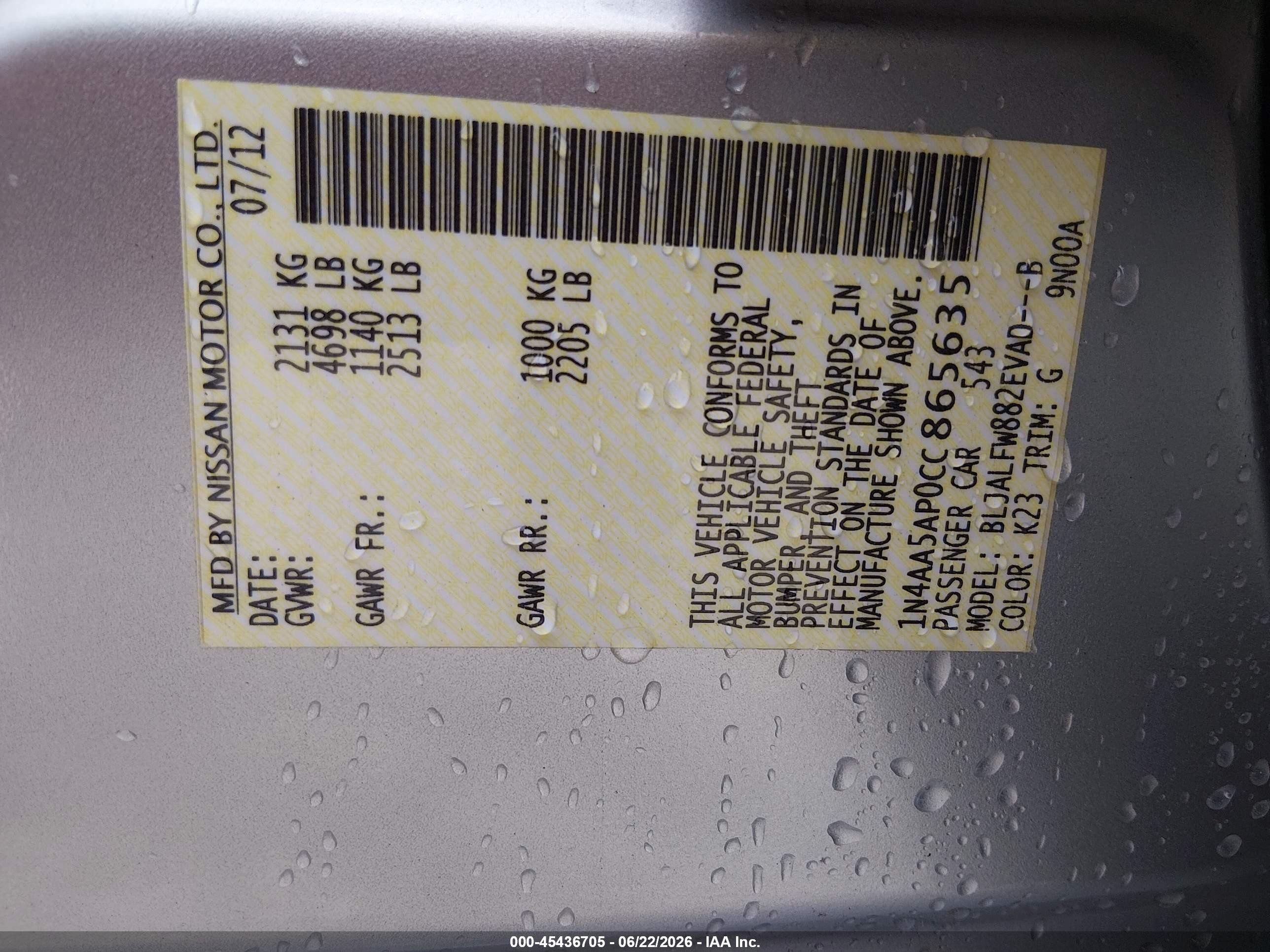 2012 Nissan Maxima 3.5 Sv Silver vin: 1N4AA5AP0CC865635