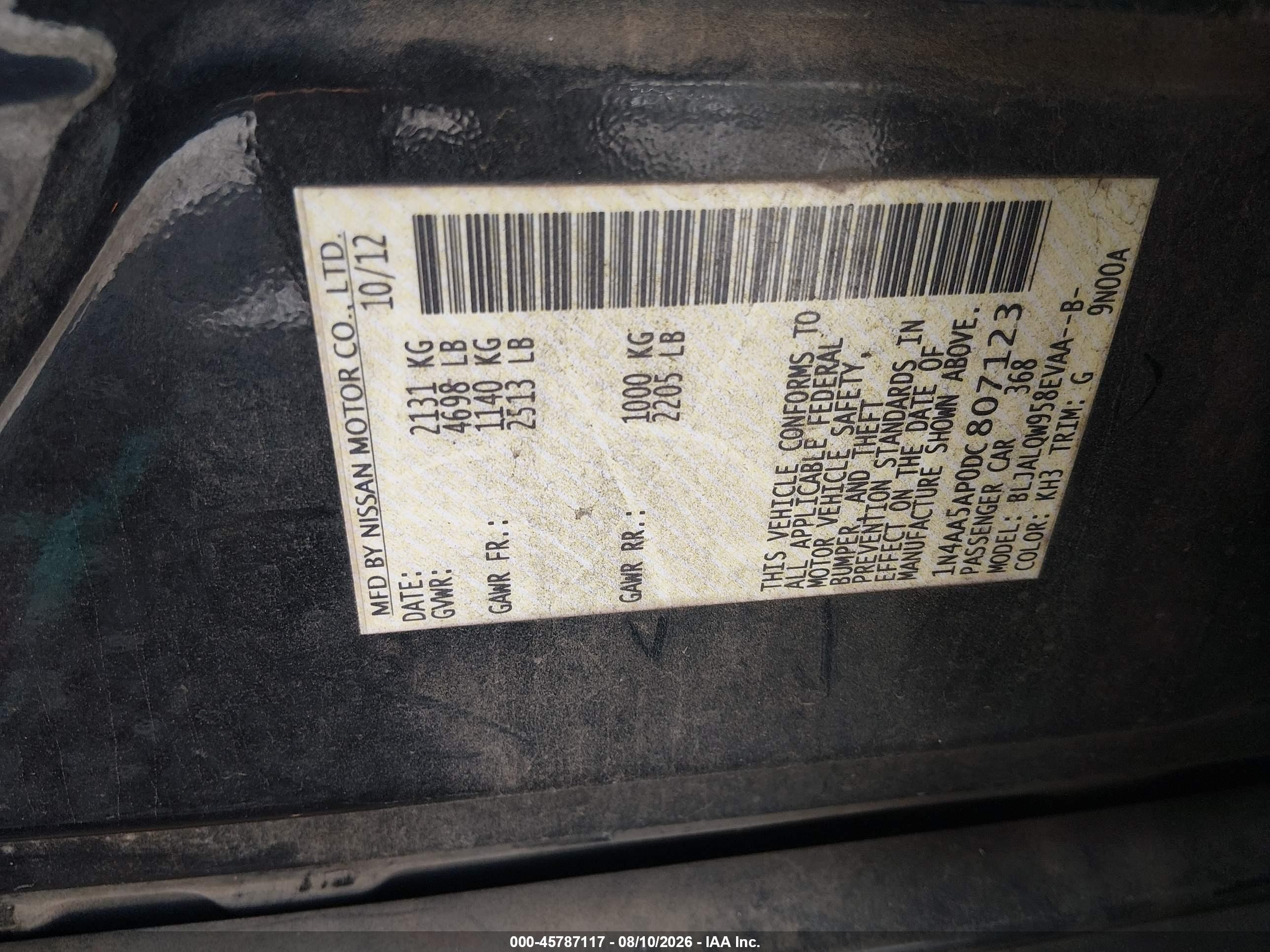 2013 Nissan Maxima 3.5 S Black vin: 1N4AA5AP0DC807123