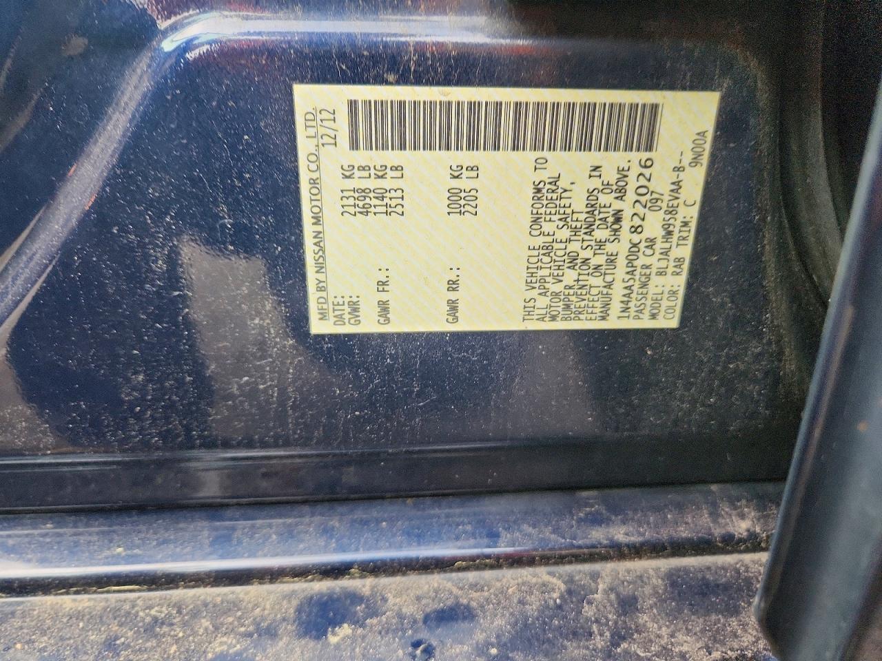 2013 Nissan Maxima 3.5 Sv Blue vin: 1N4AA5AP0DC822026