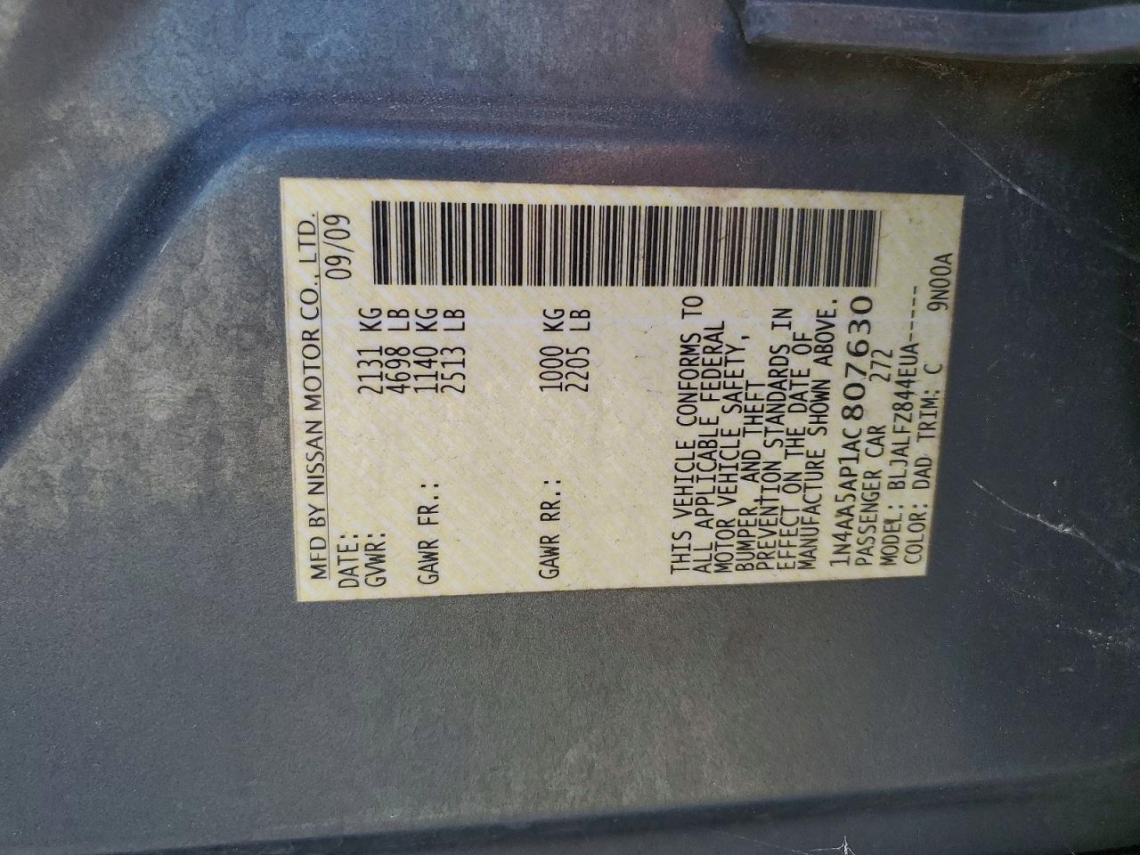 2010 Nissan Maxima 3.5 S Blue vin: 1N4AA5AP1AC807630