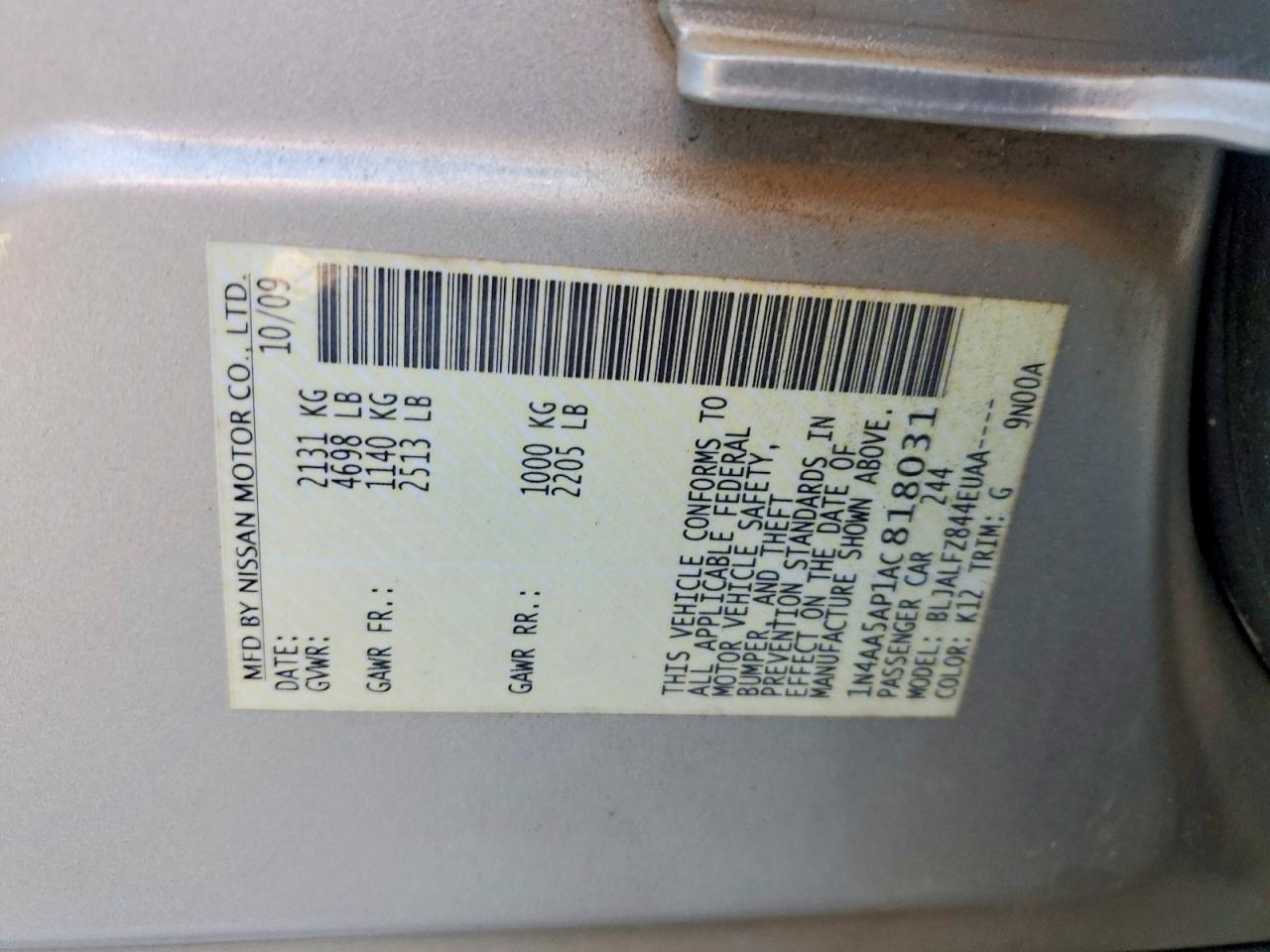 2010 Nissan Maxima 3.5 S Silver vin: 1N4AA5AP1AC818031