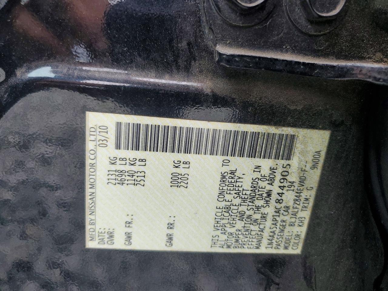 2010 Nissan Maxima 3.5 S Black vin: 1N4AA5AP1AC844905