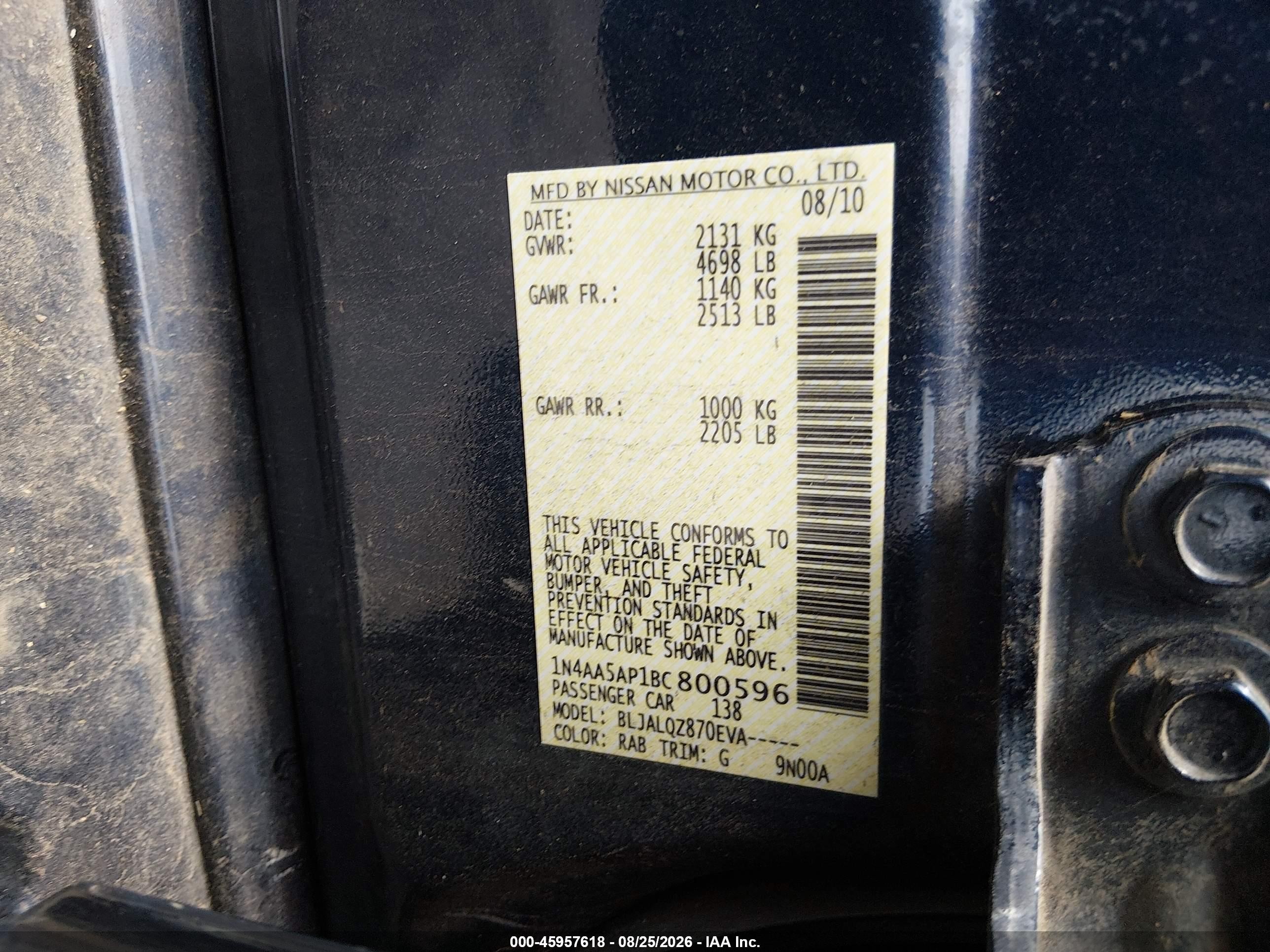 2011 Nissan Maxima 3.5 S Blue vin: 1N4AA5AP1BC800596