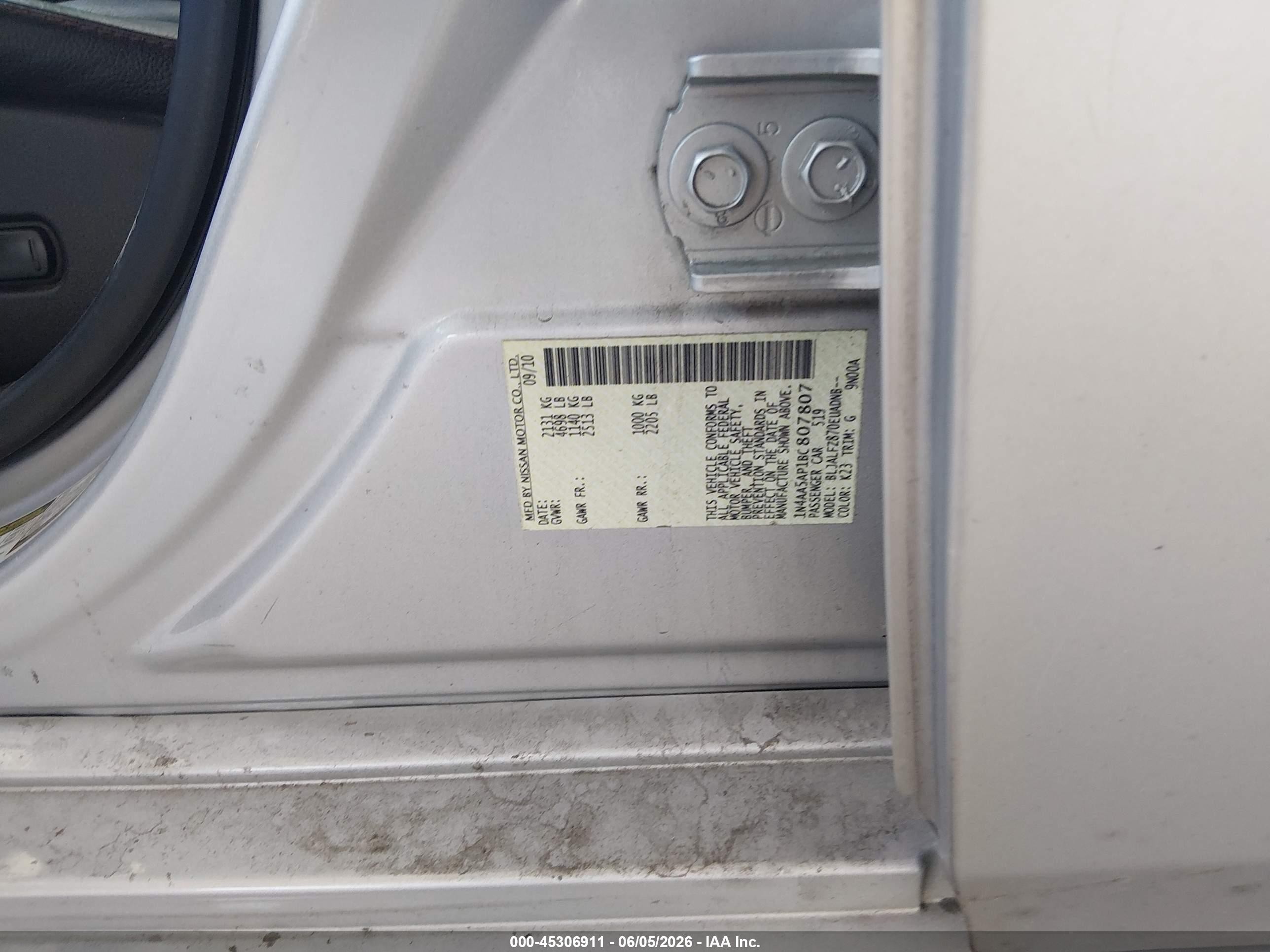 2011 Nissan Maxima 3.5 Sv Серебряный vin: 1N4AA5AP1BC807807