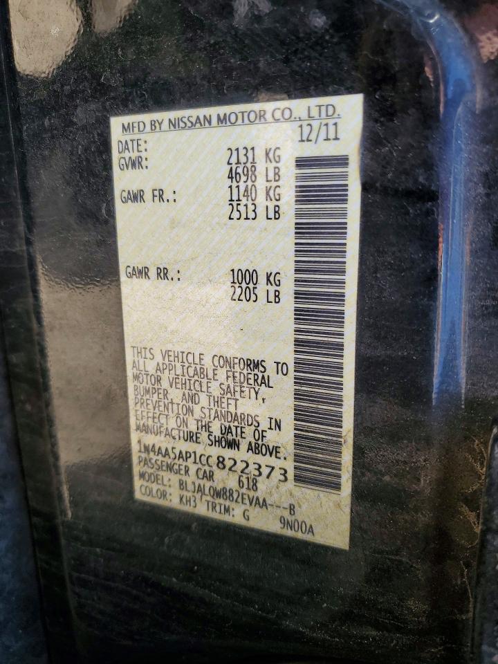 2012 Nissan Maxima 3.5 S Black vin: 1N4AA5AP1CC822373