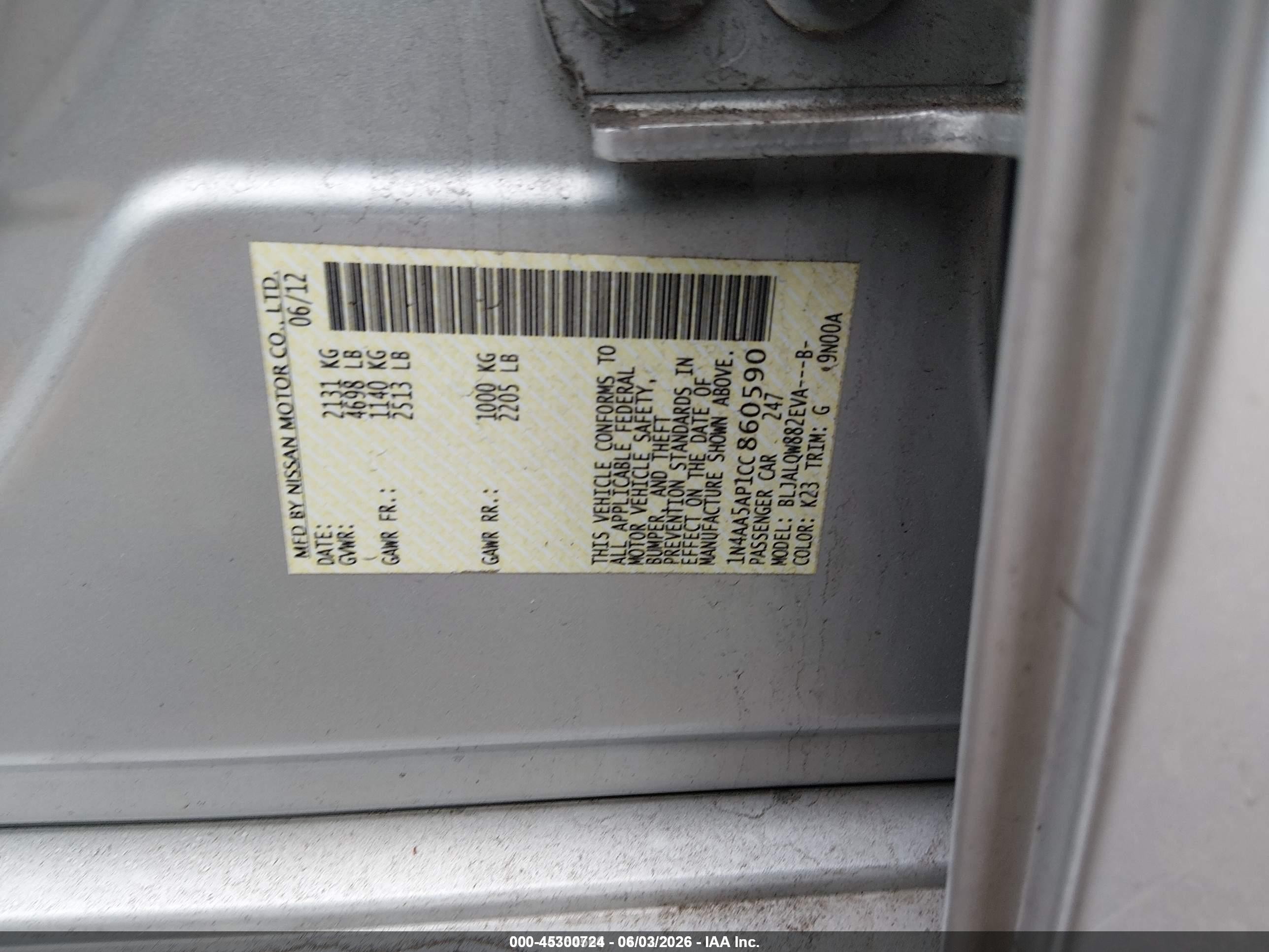 2012 Nissan Maxima 3.5 S Silver vin: 1N4AA5AP1CC860590