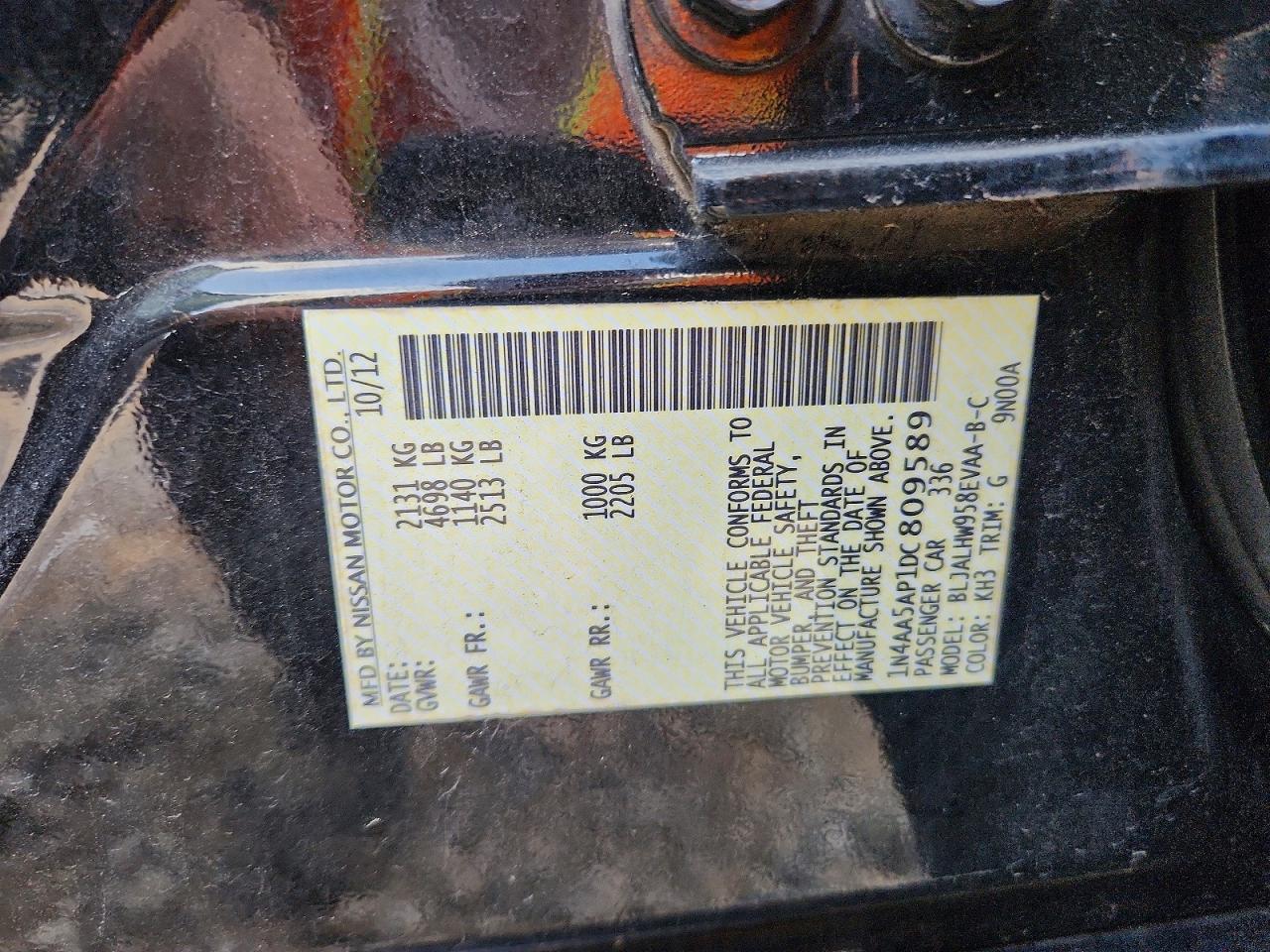 2013 Nissan Maxima S Black vin: 1N4AA5AP1DC809589