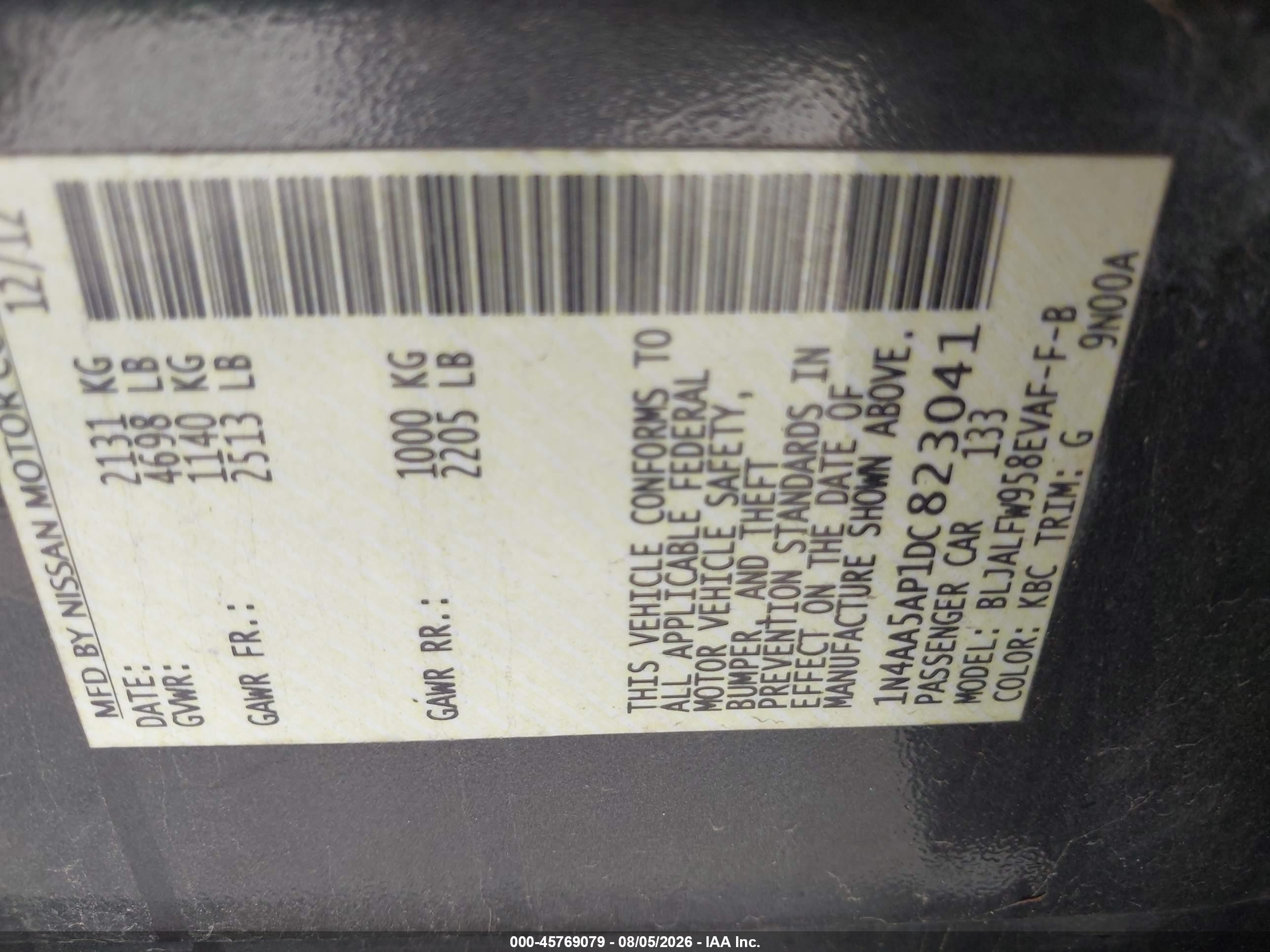 2013 Nissan Maxima 3.5 Sv Gray vin: 1N4AA5AP1DC823041