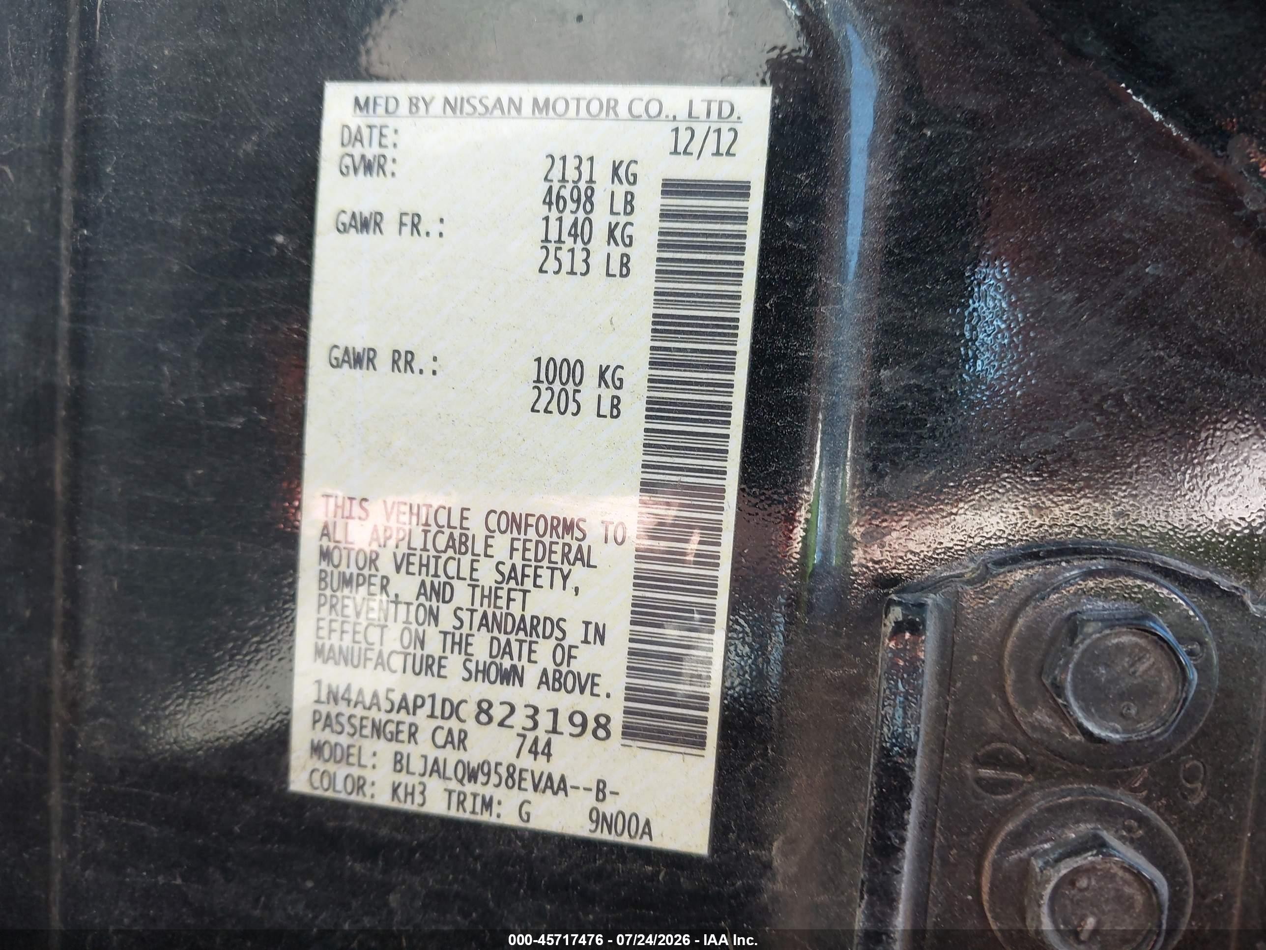 2013 Nissan Maxima 3.5 S Black vin: 1N4AA5AP1DC823198