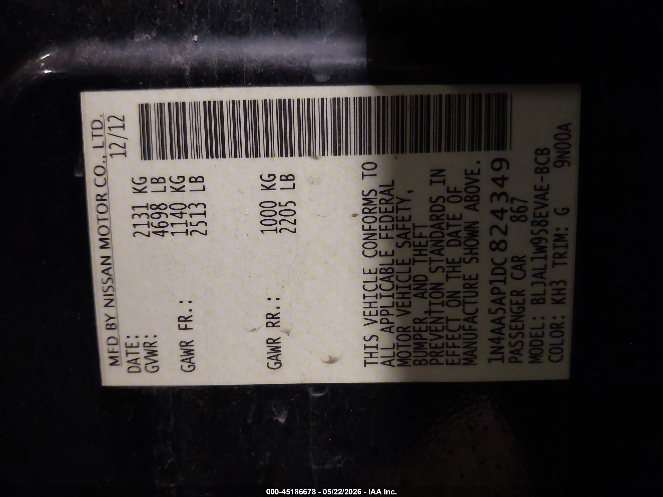 2013 Nissan Maxima 3.5 Sv Black vin: 1N4AA5AP1DC824349