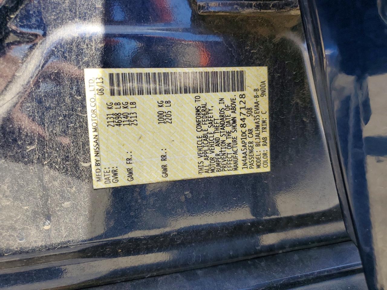 2013 Nissan Maxima 3.5 S Синий vin: 1N4AA5AP1DC847128