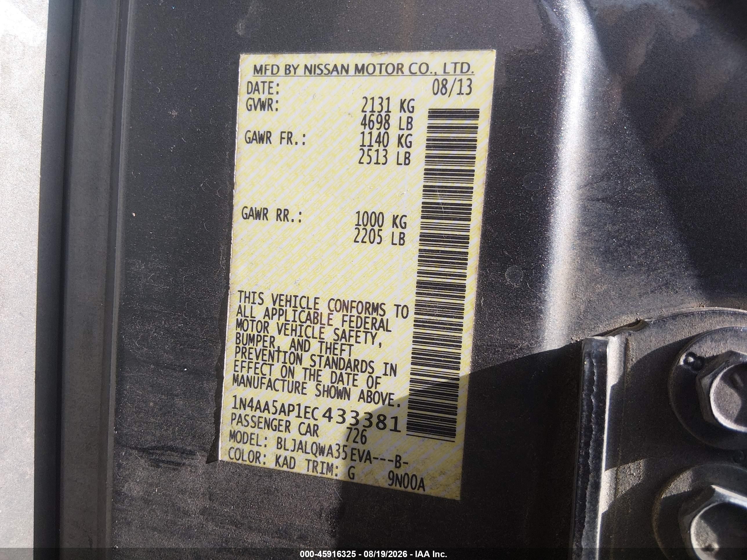 2014 Nissan Maxima 3.5 S Gray vin: 1N4AA5AP1EC433381