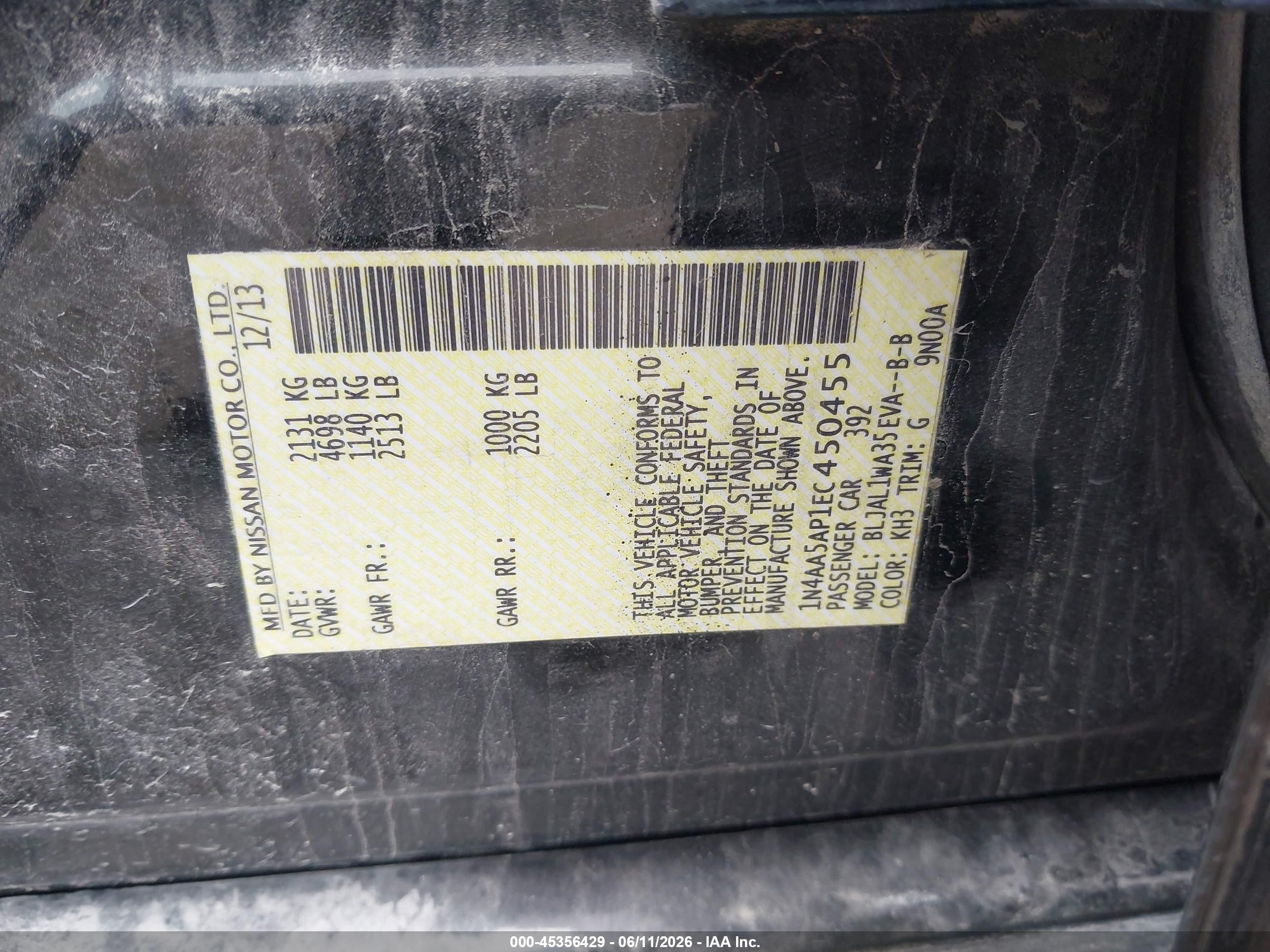 2014 Nissan Maxima 3.5 Sv Black vin: 1N4AA5AP1EC450455