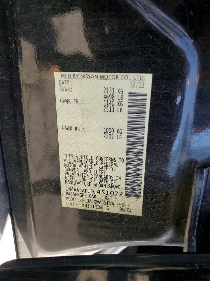 2014 Nissan Maxima 3.5 S Черный vin: 1N4AA5AP1EC451072