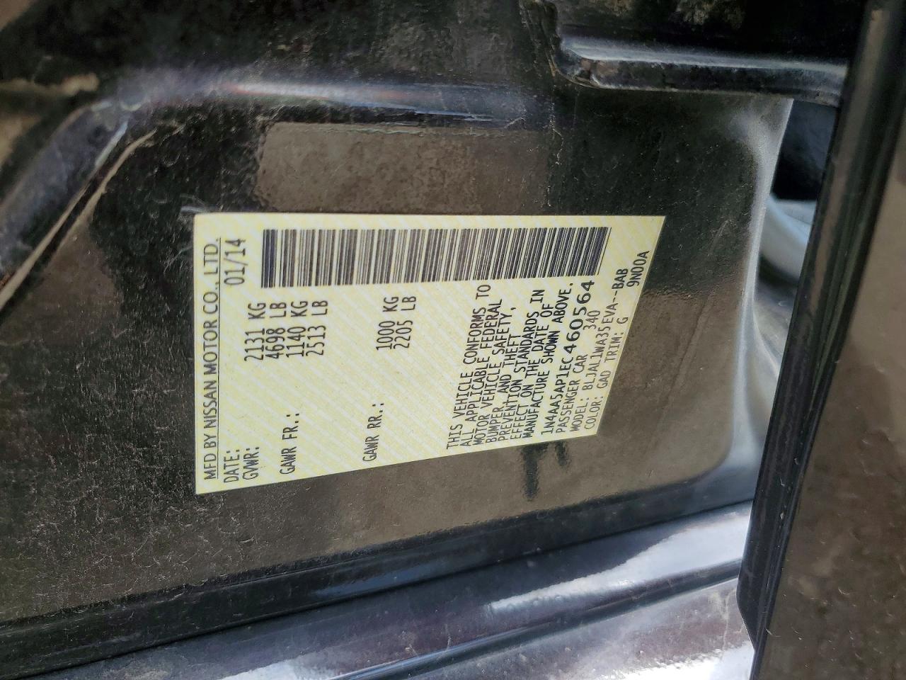 2014 Nissan Maxima 3.5 Sv Black vin: 1N4AA5AP1EC460564