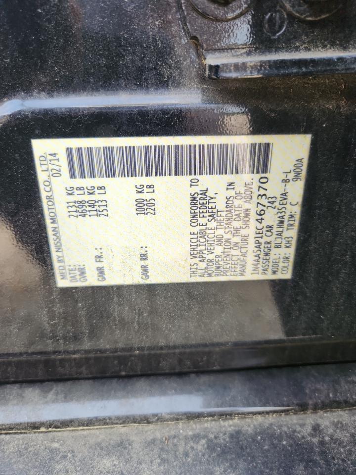 2014 Nissan Maxima 3.5 Sv Black vin: 1N4AA5AP1EC467370