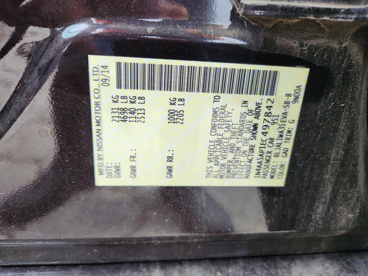 2014 Nissan Maxima 3.5 Sv Burgundy vin: 1N4AA5AP1EC497842