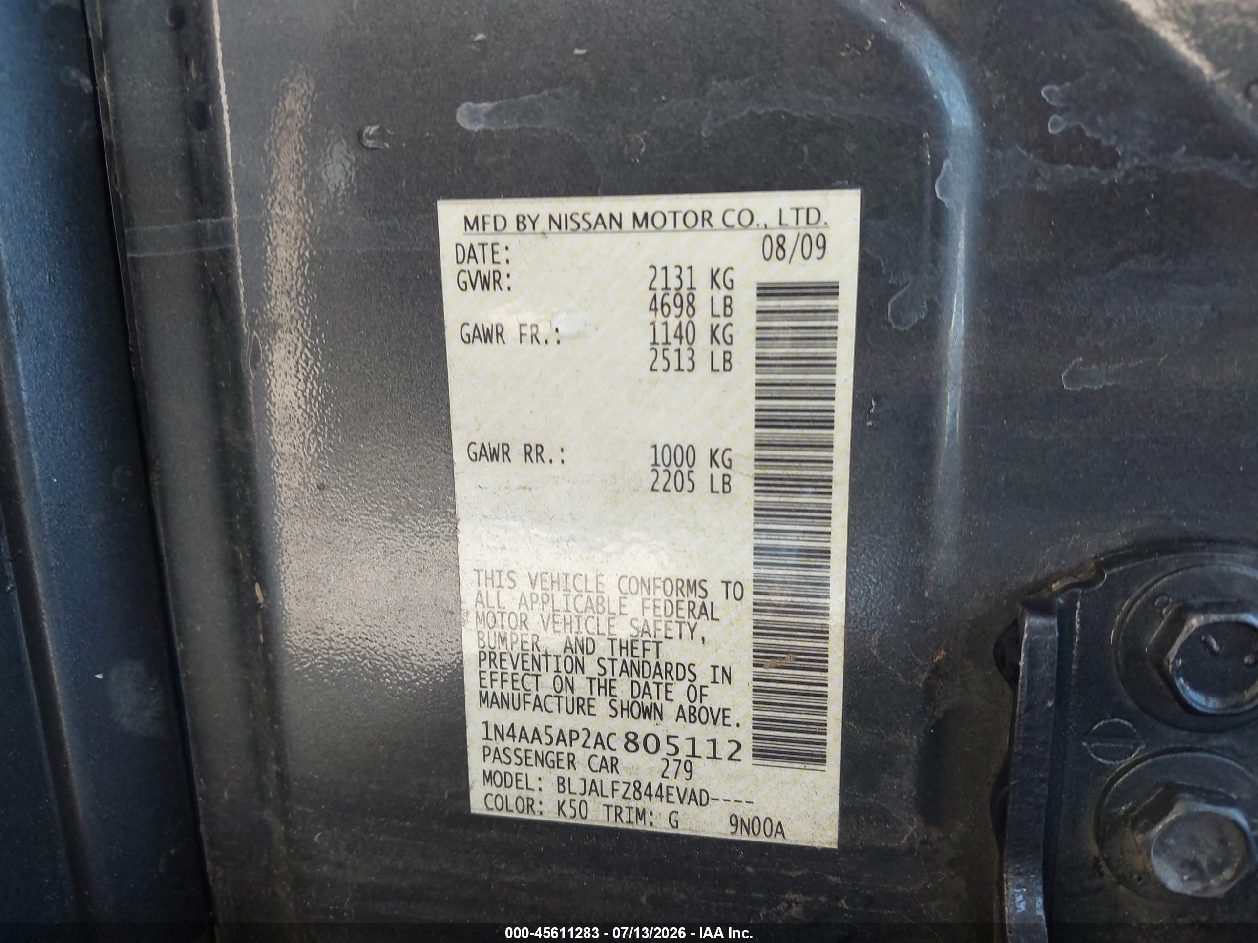 2010 Nissan Maxima 3.5 Sv Gray vin: 1N4AA5AP2AC805112