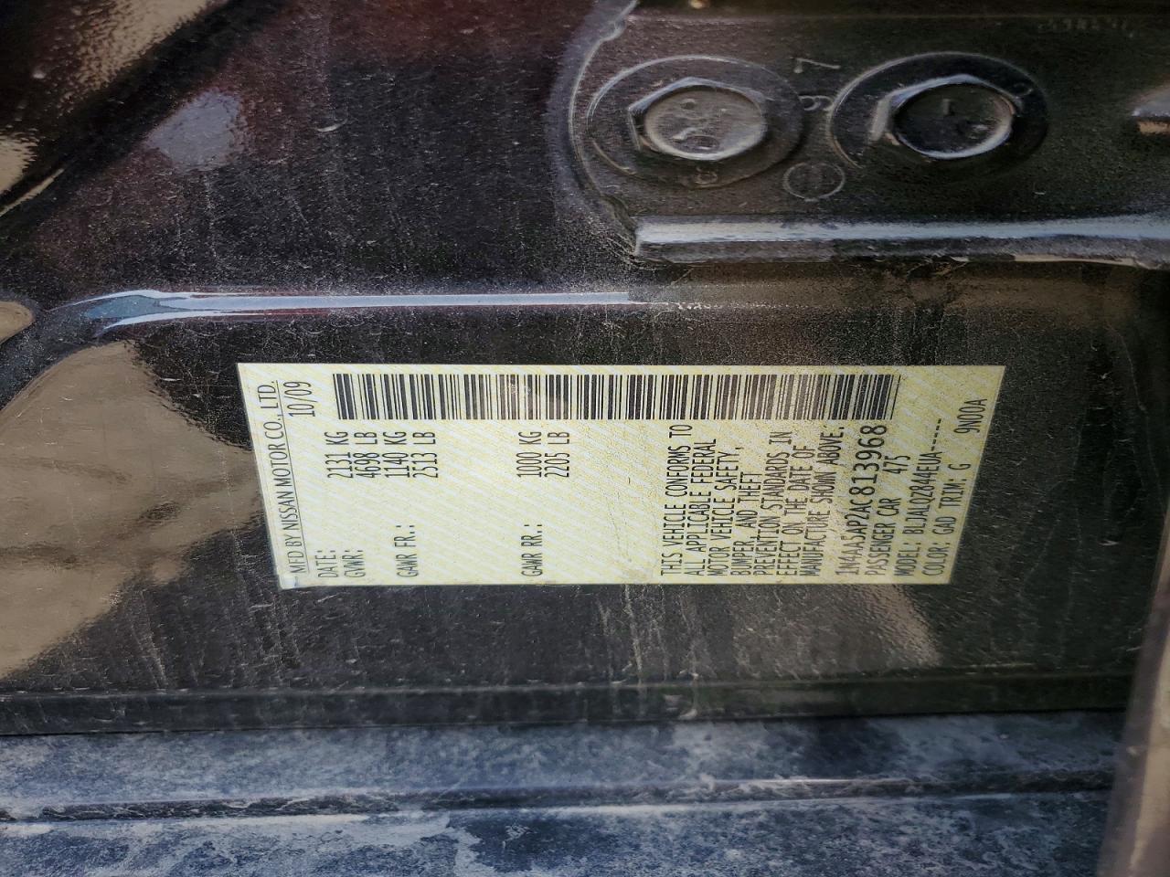 2010 Nissan Maxima S/sv Burgundy vin: 1N4AA5AP2AC813968