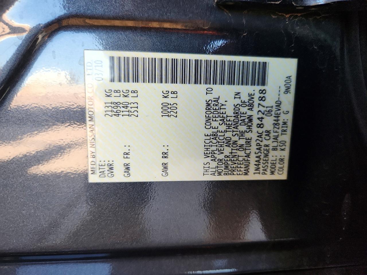 2010 Nissan Maxima 3.5 S Gray vin: 1N4AA5AP2AC842788