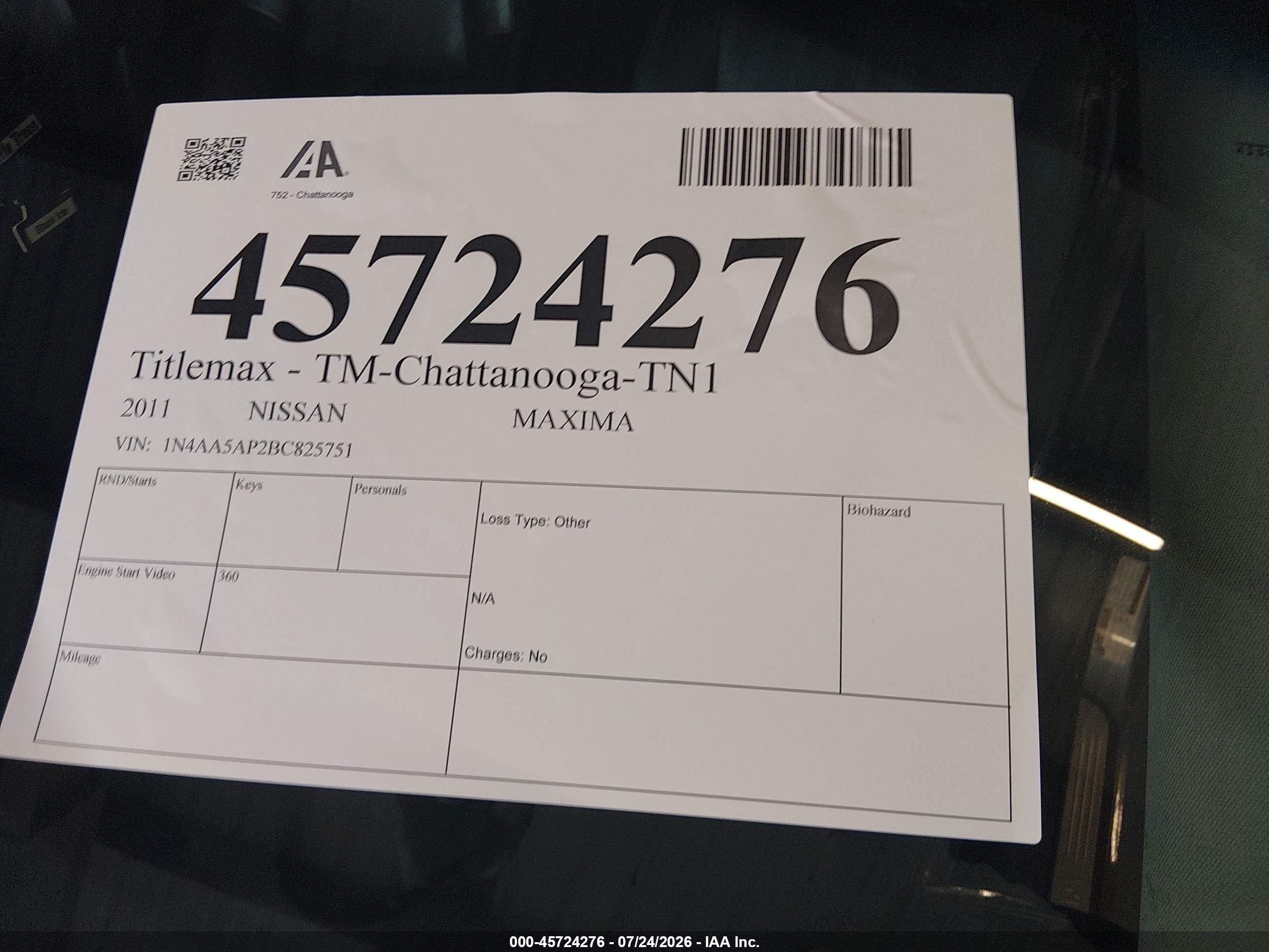 2011 Nissan Maxima 3.5 Sv Light Blue vin: 1N4AA5AP2BC825751