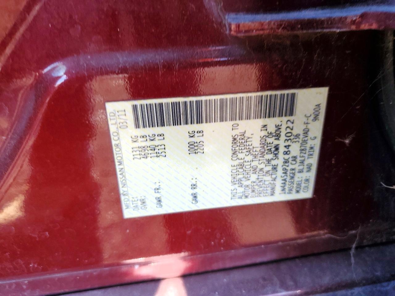 2011 Nissan Maxima Brown vin: 1N4AA5AP2BC843022