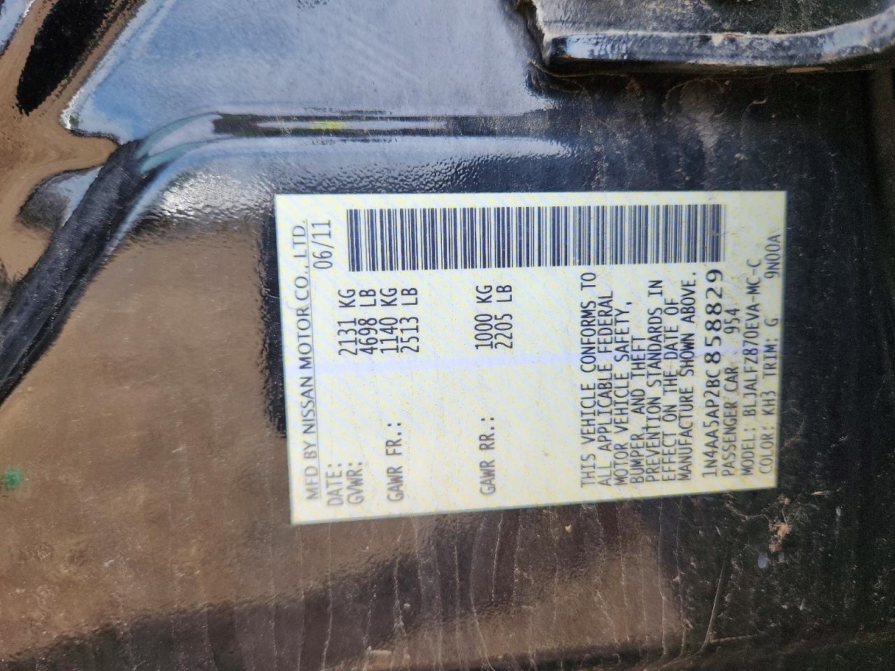 2011 Nissan Maxima 3.5 S Черный vin: 1N4AA5AP2BC858829