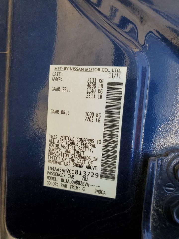 2012 Nissan Maxima Blue vin: 1N4AA5AP2CC813729