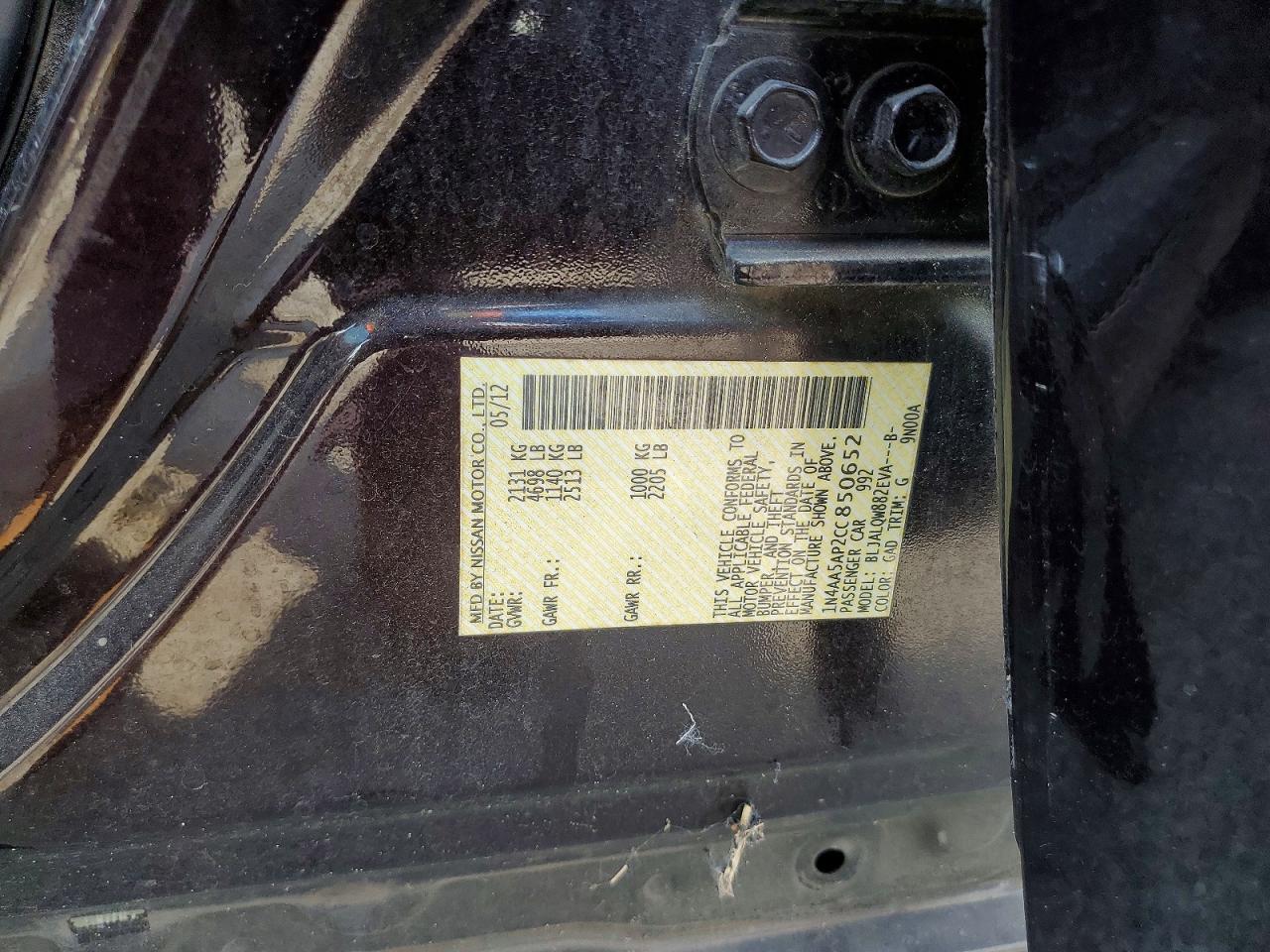 2012 Nissan Maxima 3.5 S Two Tone vin: 1N4AA5AP2CC850652
