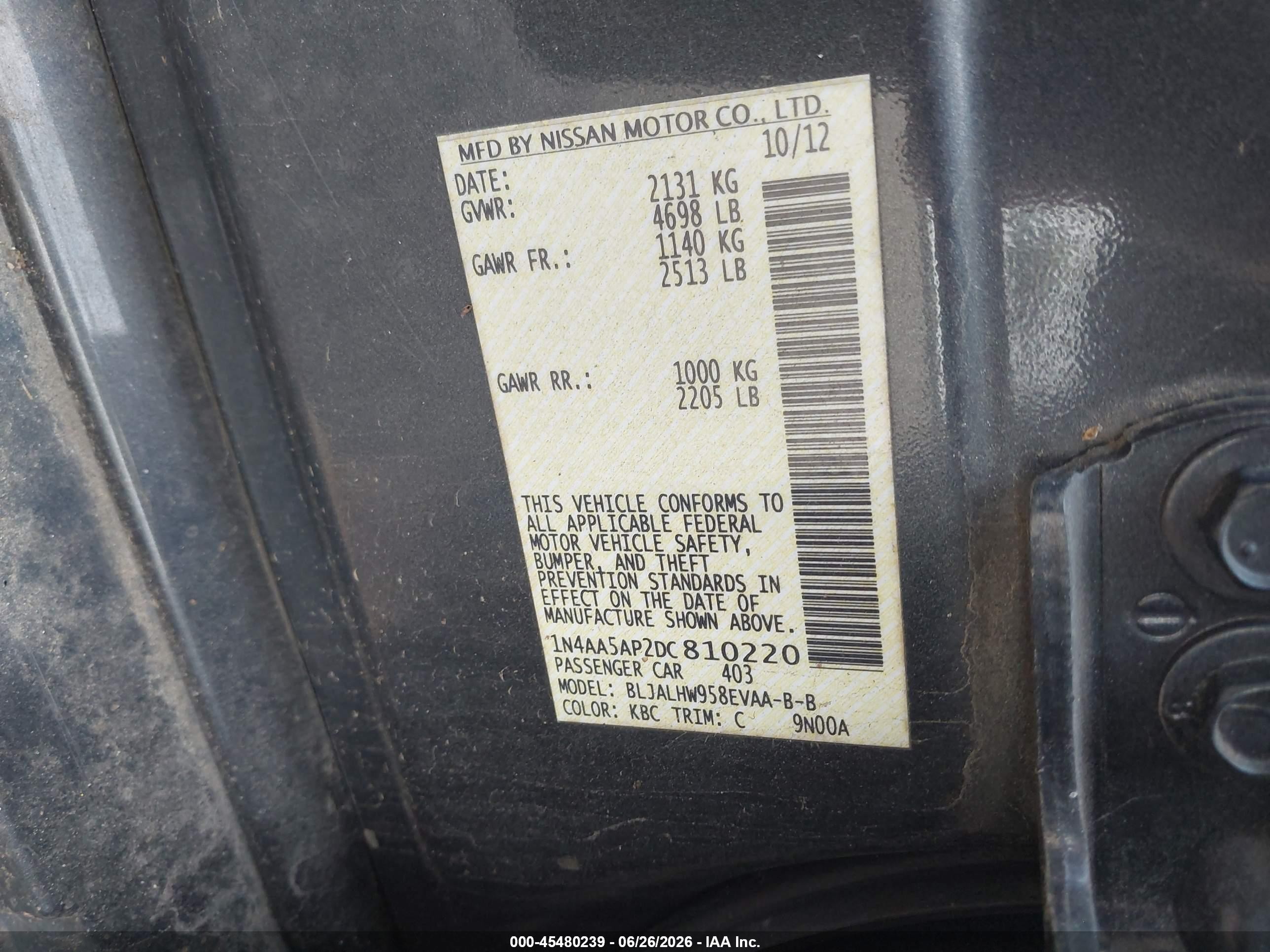 2013 Nissan Maxima 3.5 Sv Blue vin: 1N4AA5AP2DC810220