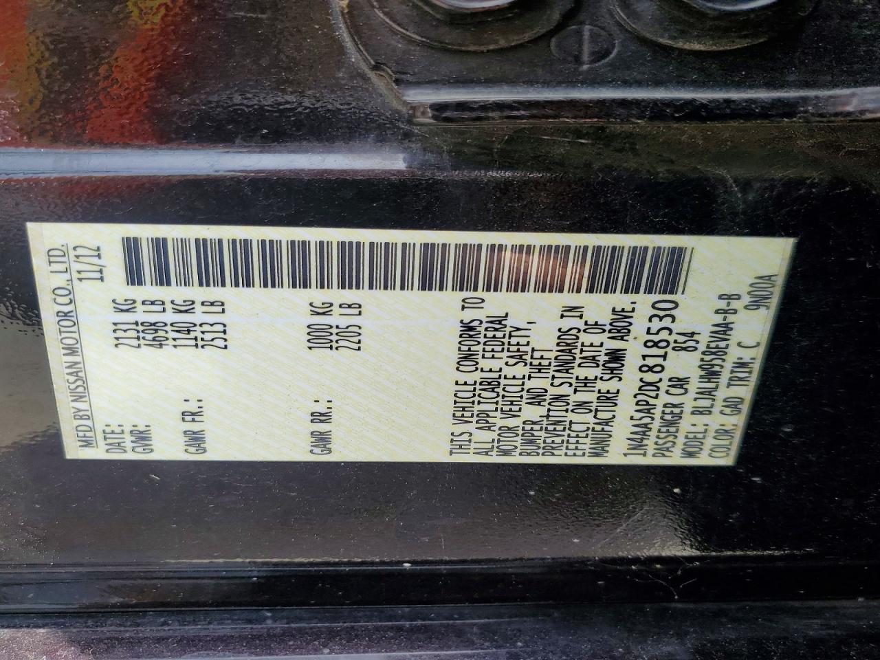 2013 Nissan Maxima 3.5 Sv Purple vin: 1N4AA5AP2DC818530