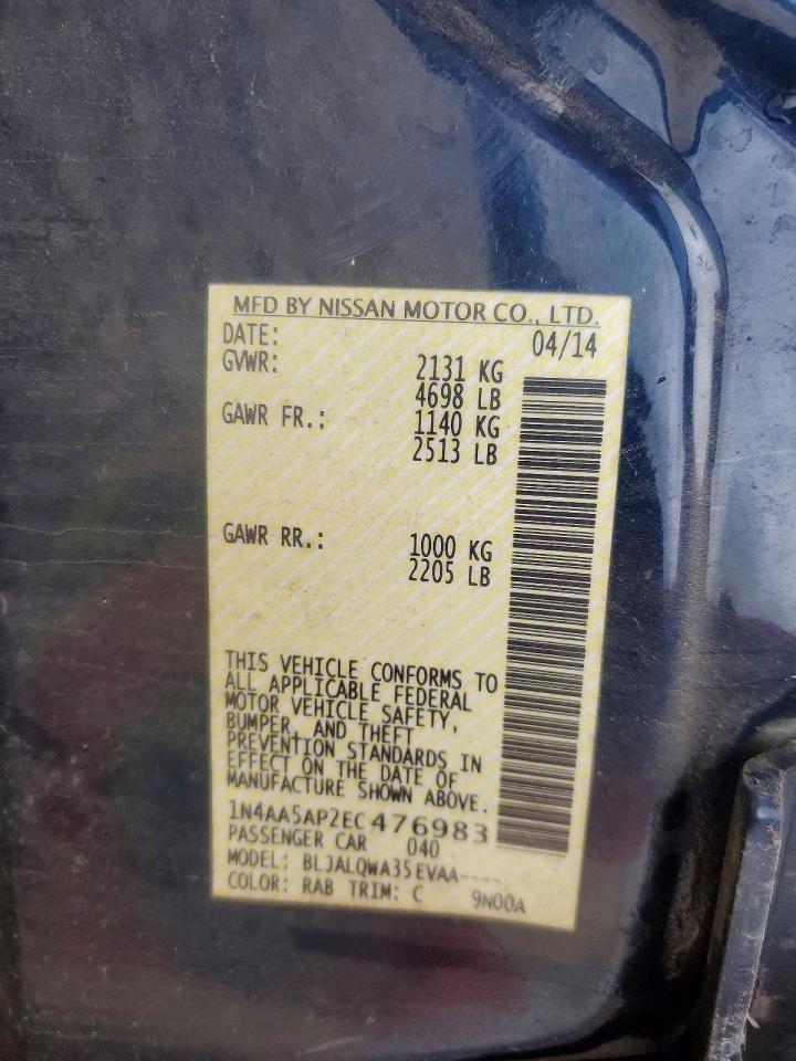 2014 Nissan Maxima 3.5 S Blue vin: 1N4AA5AP2EC476983