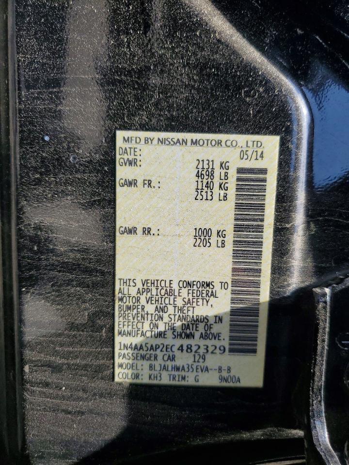 2014 Nissan Maxima 3.5 Sv Black vin: 1N4AA5AP2EC482329