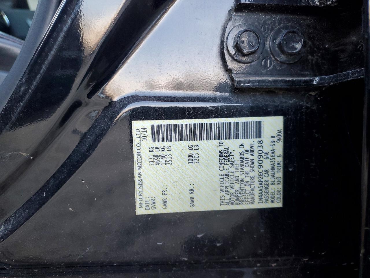 2014 Nissan Maxima Black vin: 1N4AA5AP2EC909038