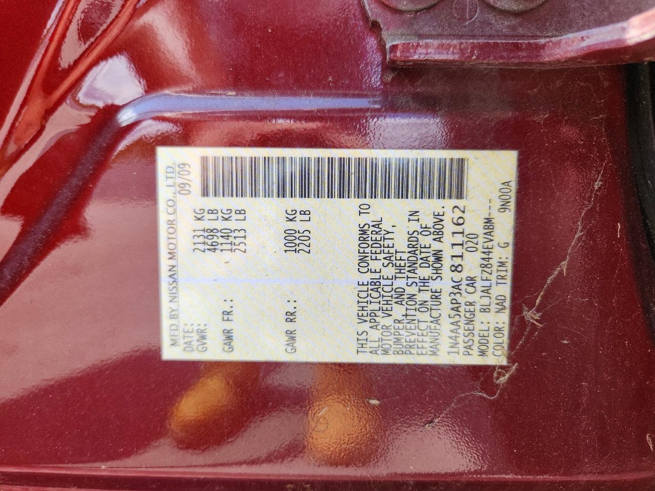2010 Nissan Maxima 3.5 S Burgundy vin: 1N4AA5AP3AC811162