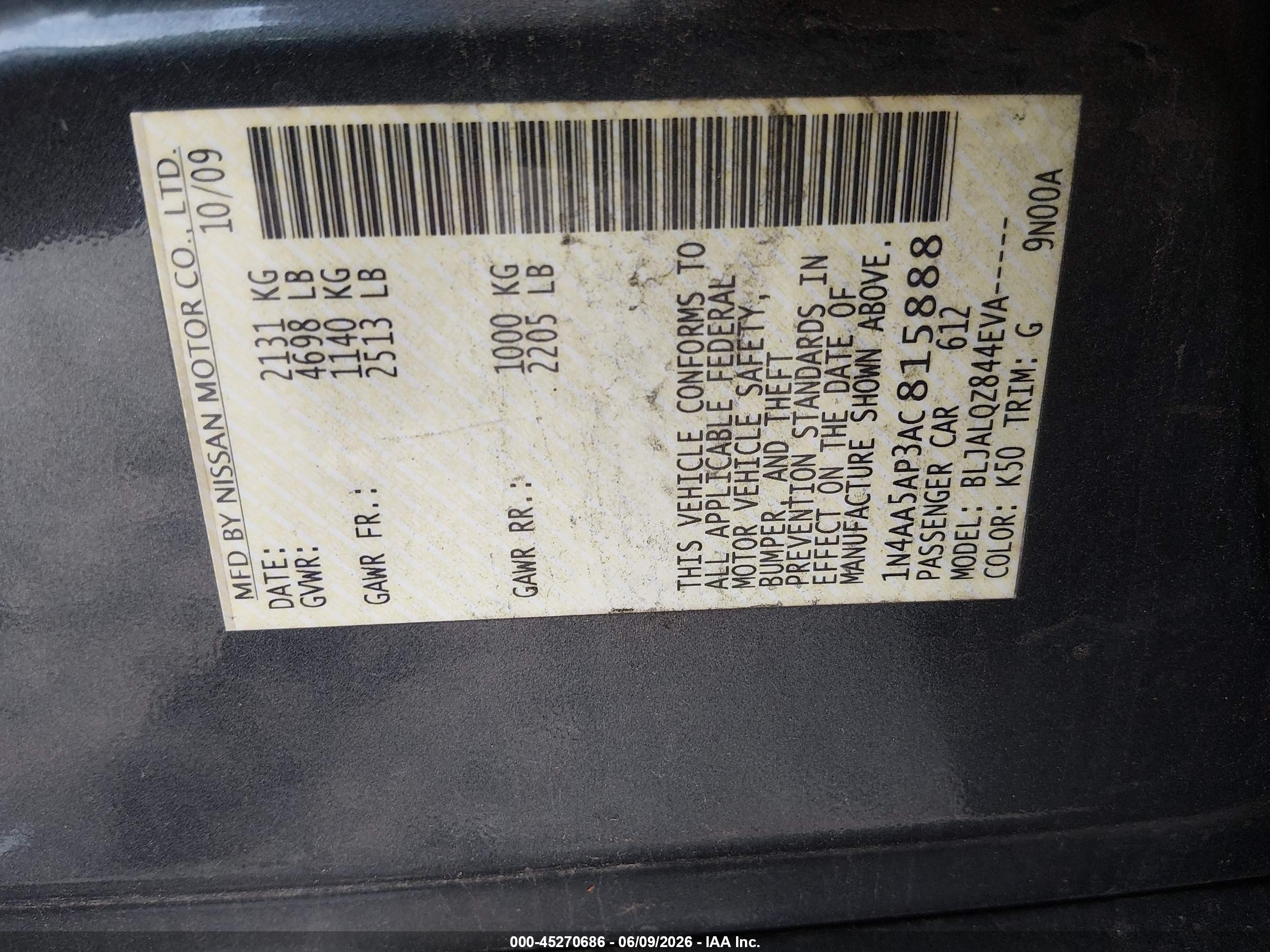 2010 Nissan Maxima 3.5 S Gray vin: 1N4AA5AP3AC815888