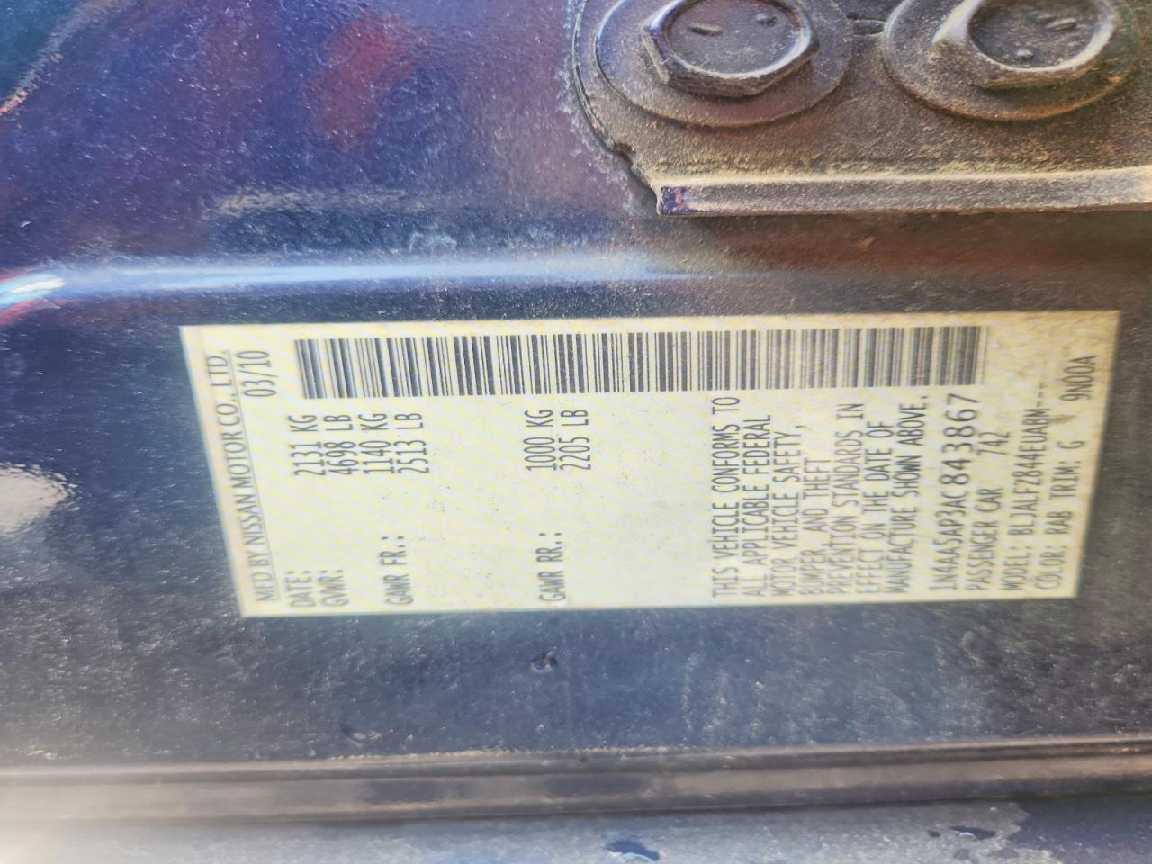 2010 Nissan Maxima 3.5 S Blue vin: 1N4AA5AP3AC843867